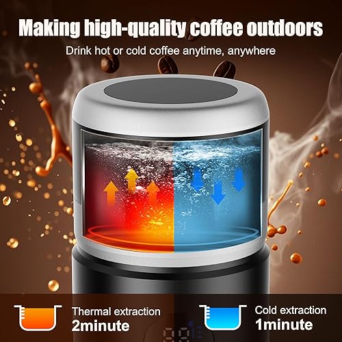 Miniatura 4 de Cafetera portátil con 2 baterías recargables, 8 tazas, 2.7 fl oz, autocalentamiento, 20 bar, USB-C, cafetera espresso para camping, viajes, oficina,