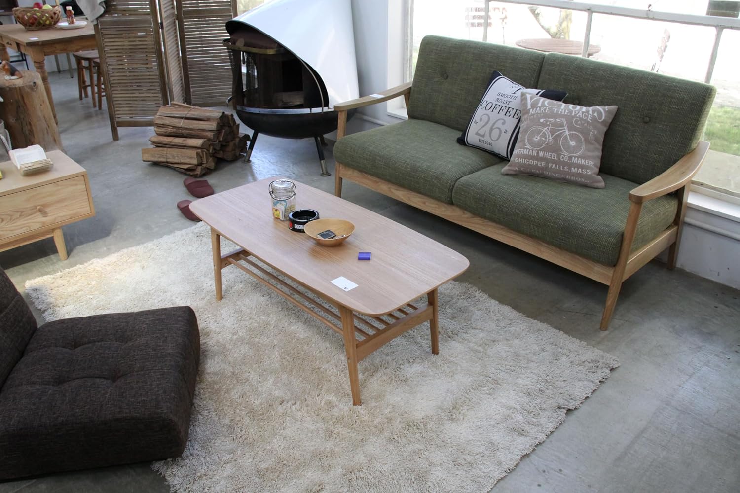 AZUMAYA Natural Ash Wood Coffee Center Table HOT-534NA with Under Rack Storage KD Furniture