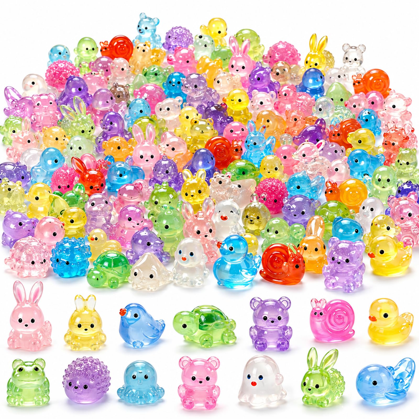 LCRhex Mini Luminous Resin Animals, 100 PCS Tiny Resin Animals Miniature Animal Figures Glow in the Dark for Fairy Garden Aquarium Dollhouse Potted Plants Micro Landscape DIY Crafts