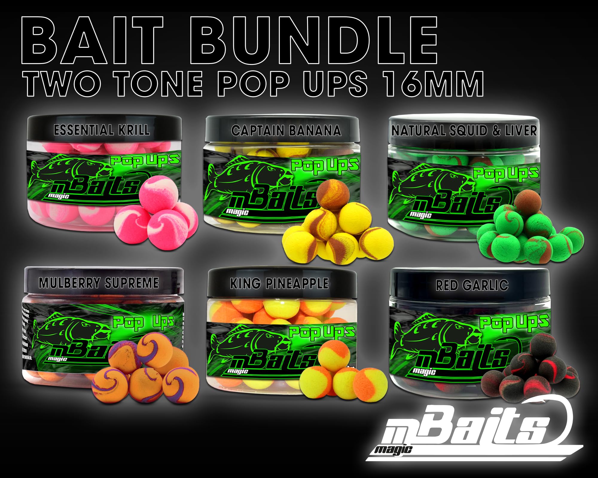 Angel-Berger Magic Baits Bait Bundle Premium Two Tone Pop Ups All in One Köderset Pop Up Boilies Sparpack Carp Hookbaits Floating Vorteilspack Boilies schwimmend