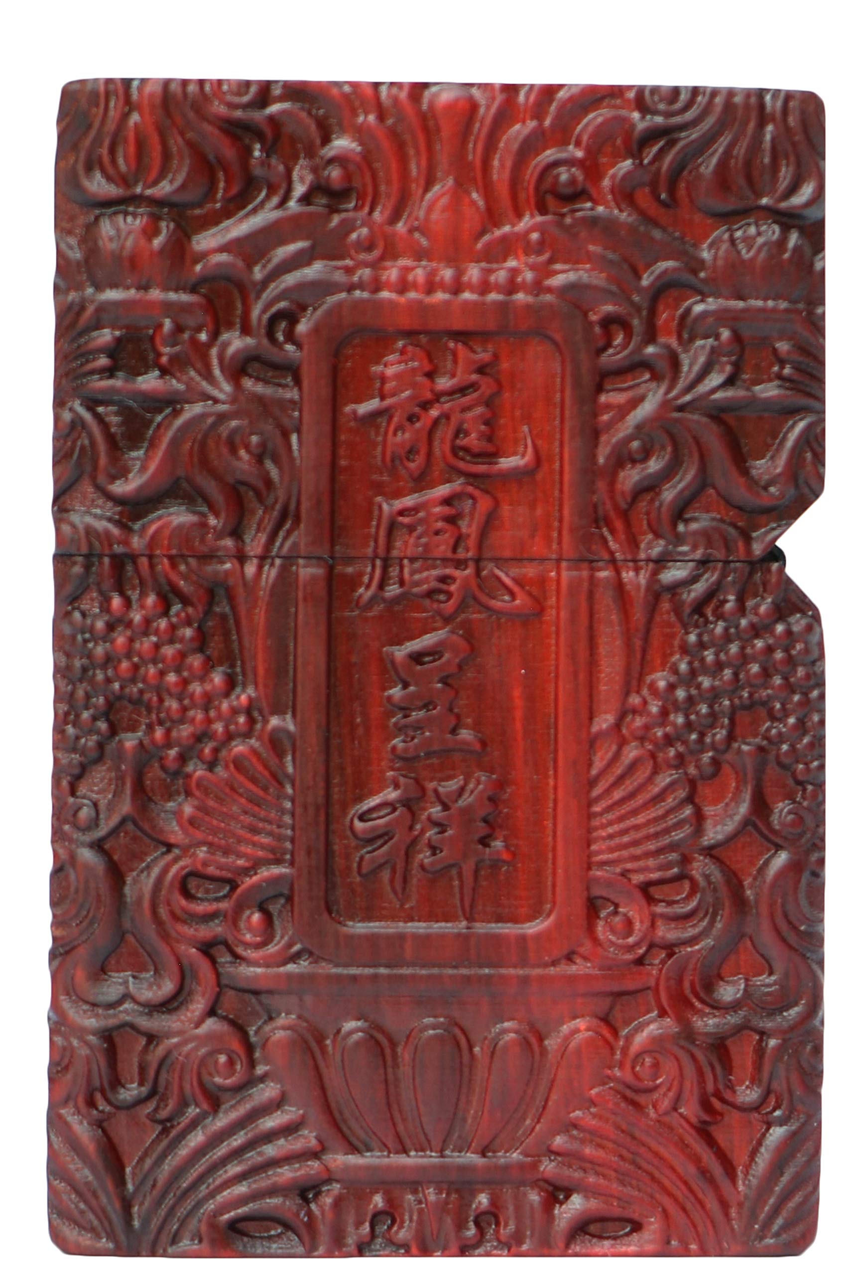 Custodia In Legno Di Palissandro Intagliata A Mano Per Accendino Zippo – Drago E Fenice - 3