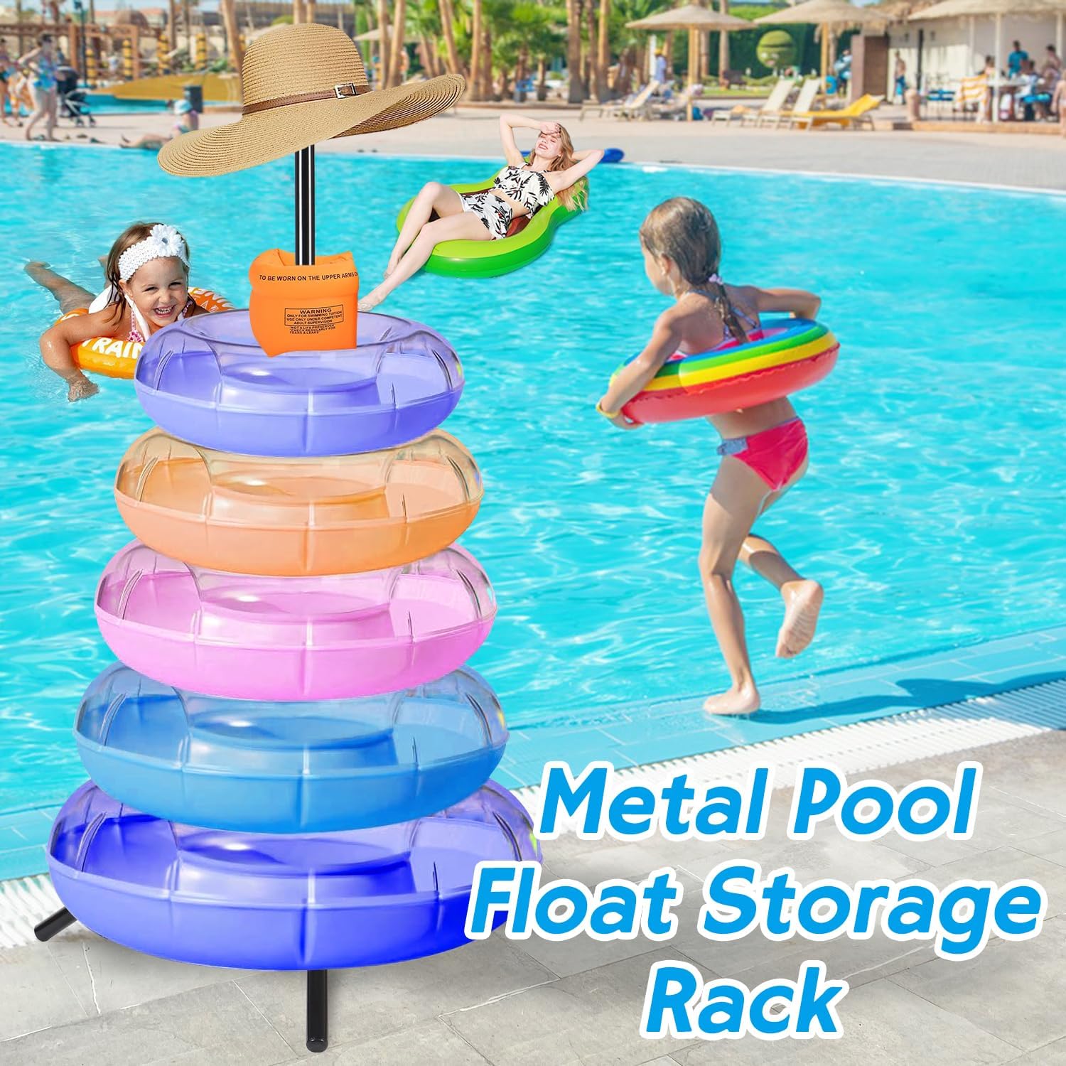 プールフロートストレージラック 調節可能なプールストレージオーガナイザー 三角形のブラケットベース スイミングリング ビーチタオル