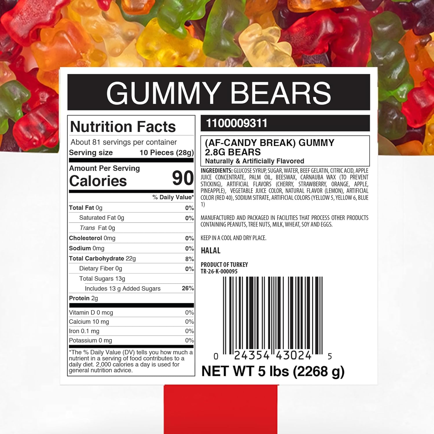 Candy Break Gummy Bears, Six Flavor Gummies, Sweet & Fruity Candy Snacks for Kids & Adults, Bulk Candies Share Size Bag, Variety Pack, 5 lbs, Pack of 1