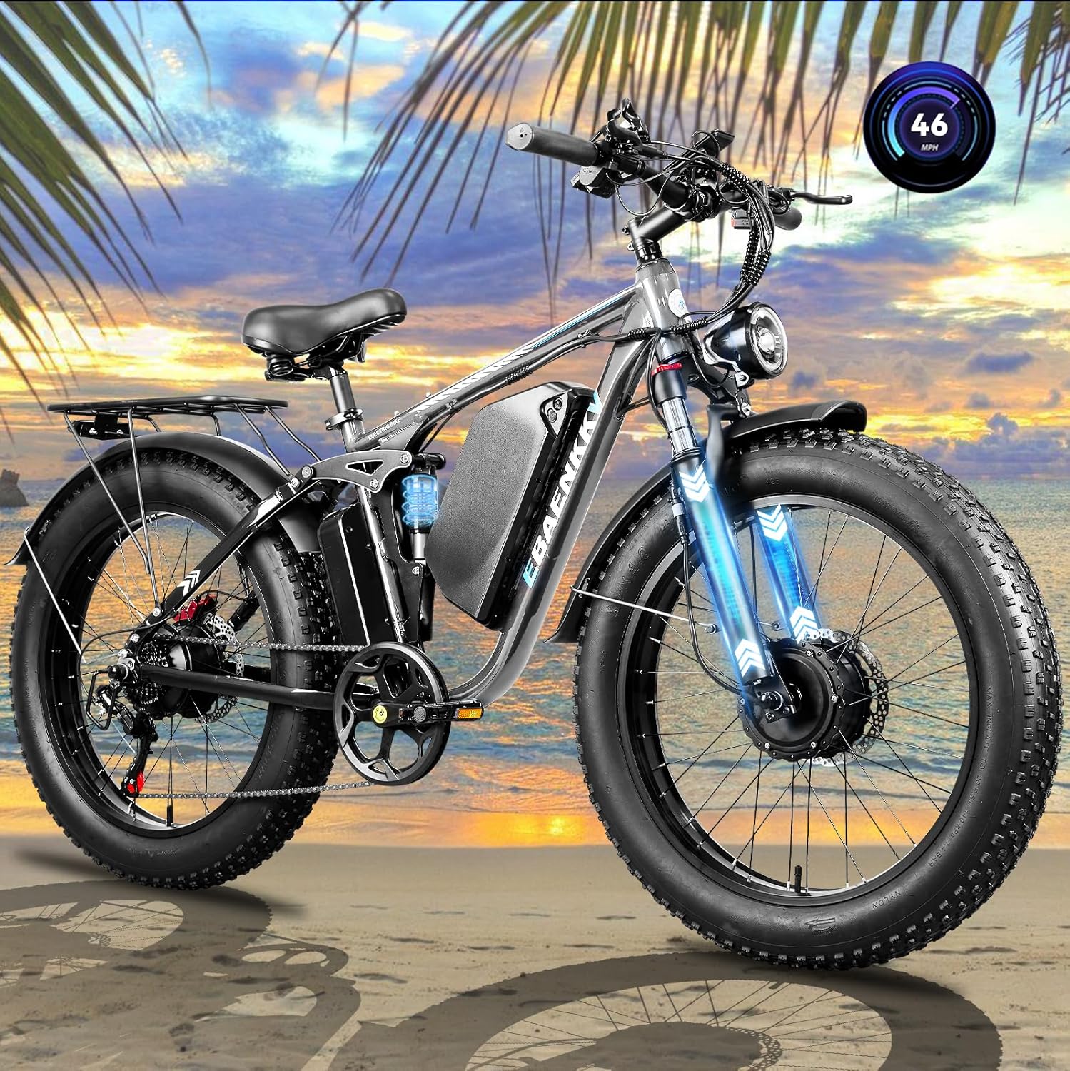 Peak 5000W Twin Motor Electrical Bike for Adults-46MPH Quick Electrical Bike for Males Girls,52V 34Ah Battery As much as 100Miles,24″ Fats Tire Electrical Bicycle,Full Suspension Mountain Ebike for Off-Highway Commuter