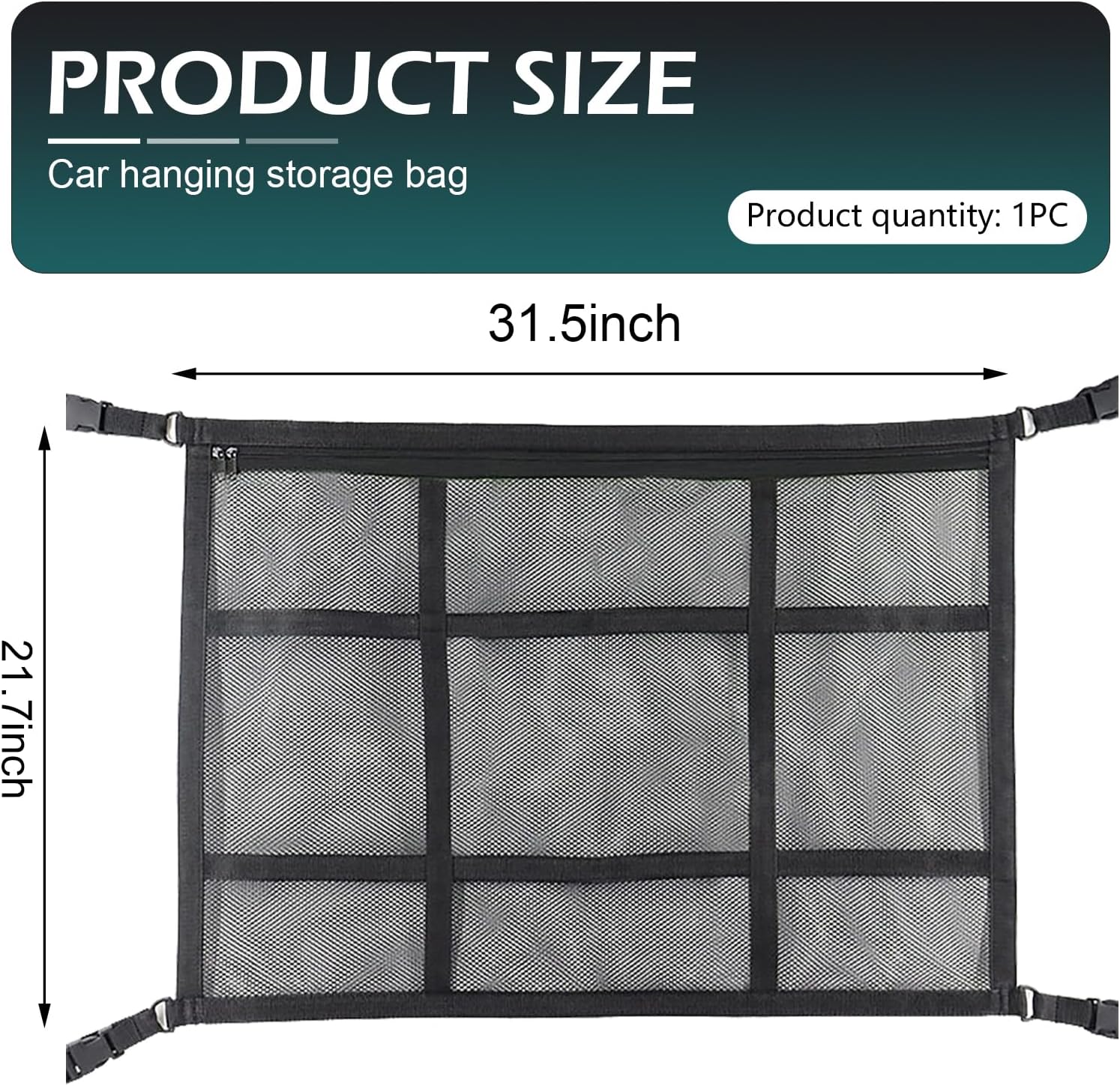 Car Ceiling Cargo Net, 31.5" x 21.7" Double-Layer Ceiling Cargo Net, Car Overhead Storage Mesh Organizer for Camping Overlanding, Universal Overhead Net for Truck, SUV, Van image 2