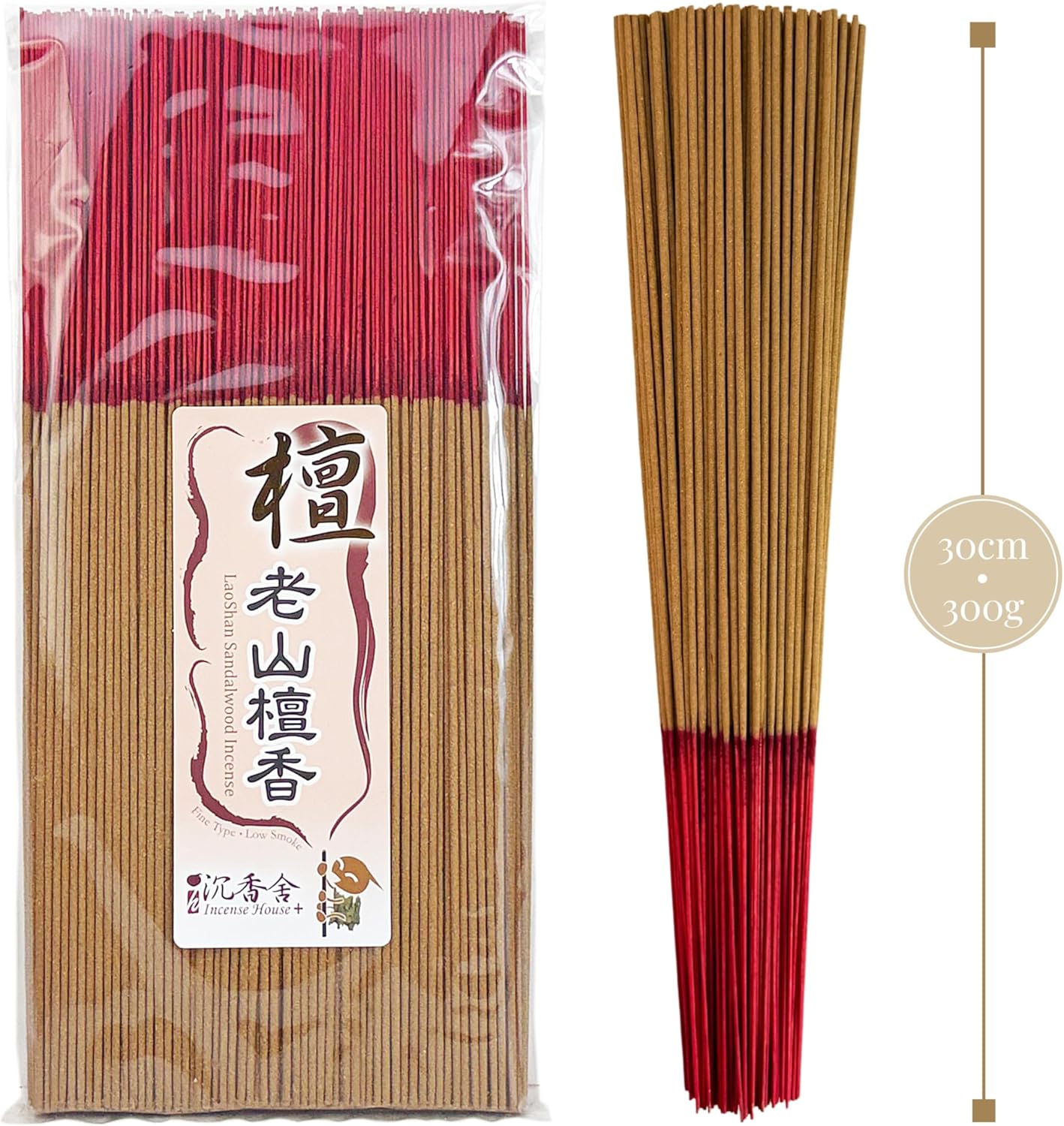 I H INCENSE HOUSE+ – Laoshan Sandalwood Incense Sticks 30cm, 300g (Approx. 400–420 Slim & Low Smoke Fine Joss Sticks) – Traditional Taiwanese Bamboo-Core Incense (5)