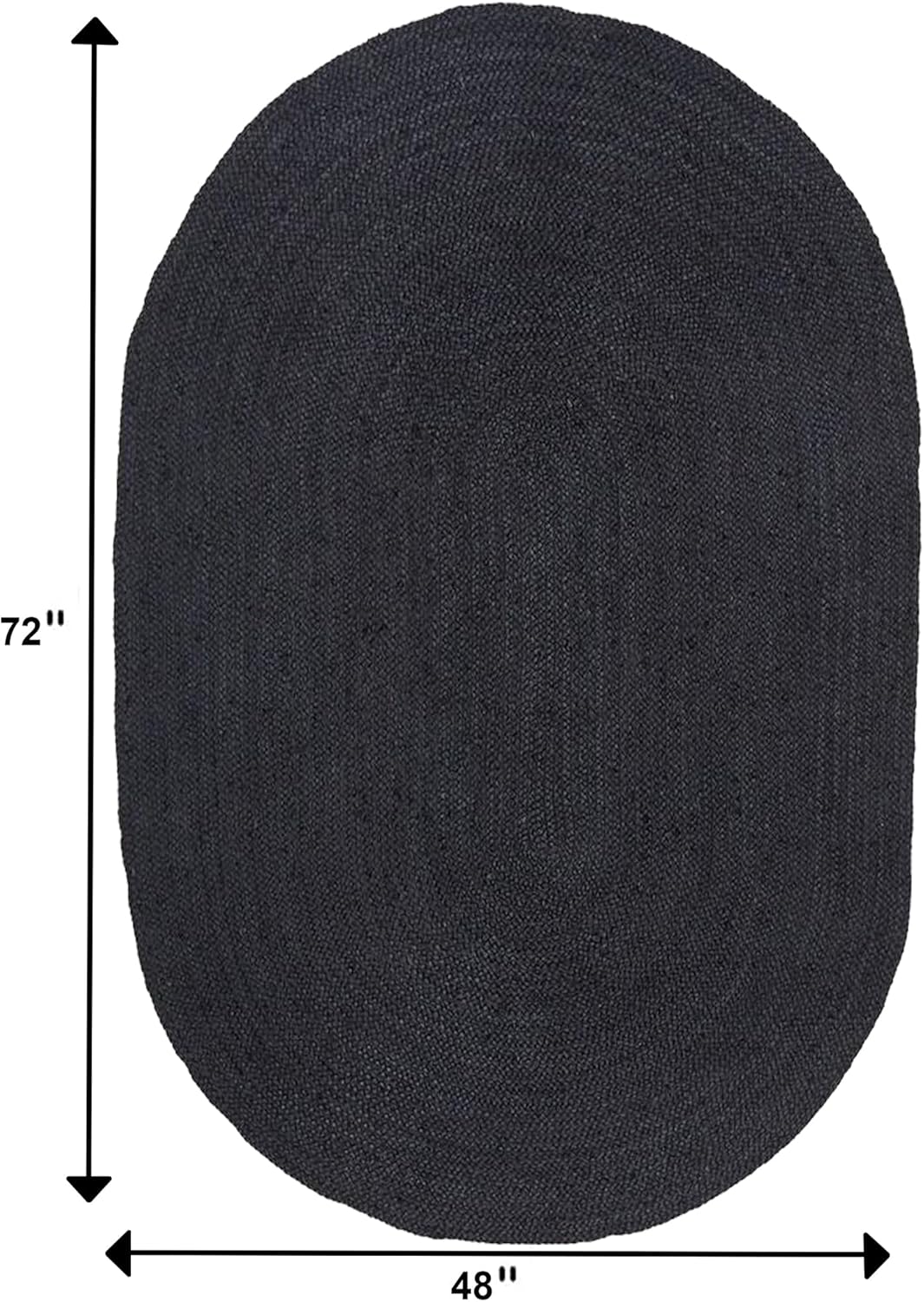 Handmade Oval Jute Runner Rug 4x20 Hand Woven Indian Jute Runner Area Rug Thick 0.27" Solid Black Oval Rugs for Hallway Entryway Balcony Stairs Decorative Floor Rugs