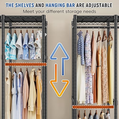 Miniatura 4 de Raybee Perchero de ropa resistente de 88.2 pulgadas de ancho, para colgar ropa, extra ancho, portátil, cargas de armario, 1200 libras, estante