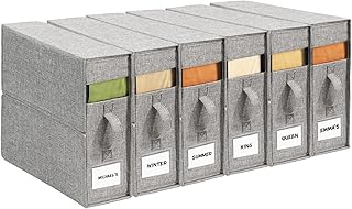 6Pack Sheet Organizers and Storage - King/Queen Size Sheet Storage Organizer with Window, Foldable & Dustproof Sheet Organizer for Linen Closet for Summer Blankets & Sheet Sets,Grey