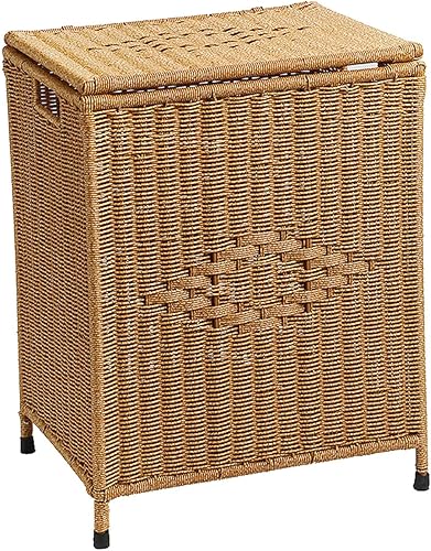 ZJUN - Cesta cuadrada para ropa sucia con 4 patas, cesta de lavandería tejida a mano con tapa, esqueleto de metal, cesta de almacenamiento de ratán