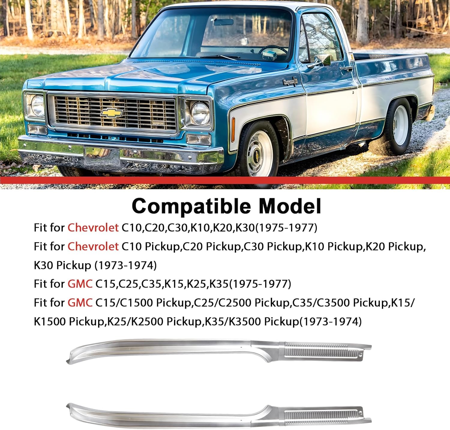 Aluminum Door Sill Trim Kit 4PCS Compatible with 1973–1977 Chevy C10 C20 C30 K10 K20 K30, GMC C15 C25 C35 K15 K25 K35 Pickup, Aluminum Door Sill Plates Replacement