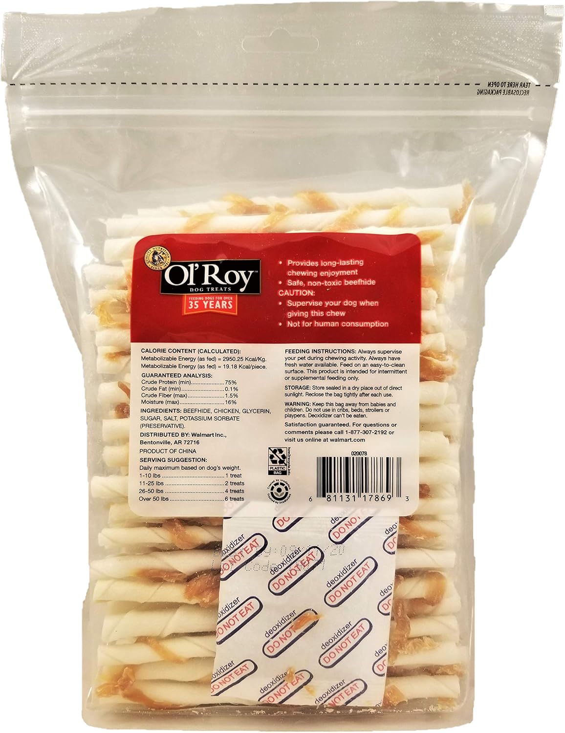 Rawhide with Chicken Twists All Natural OlRoy Dog Treats (100 Count) 1lb 8oz