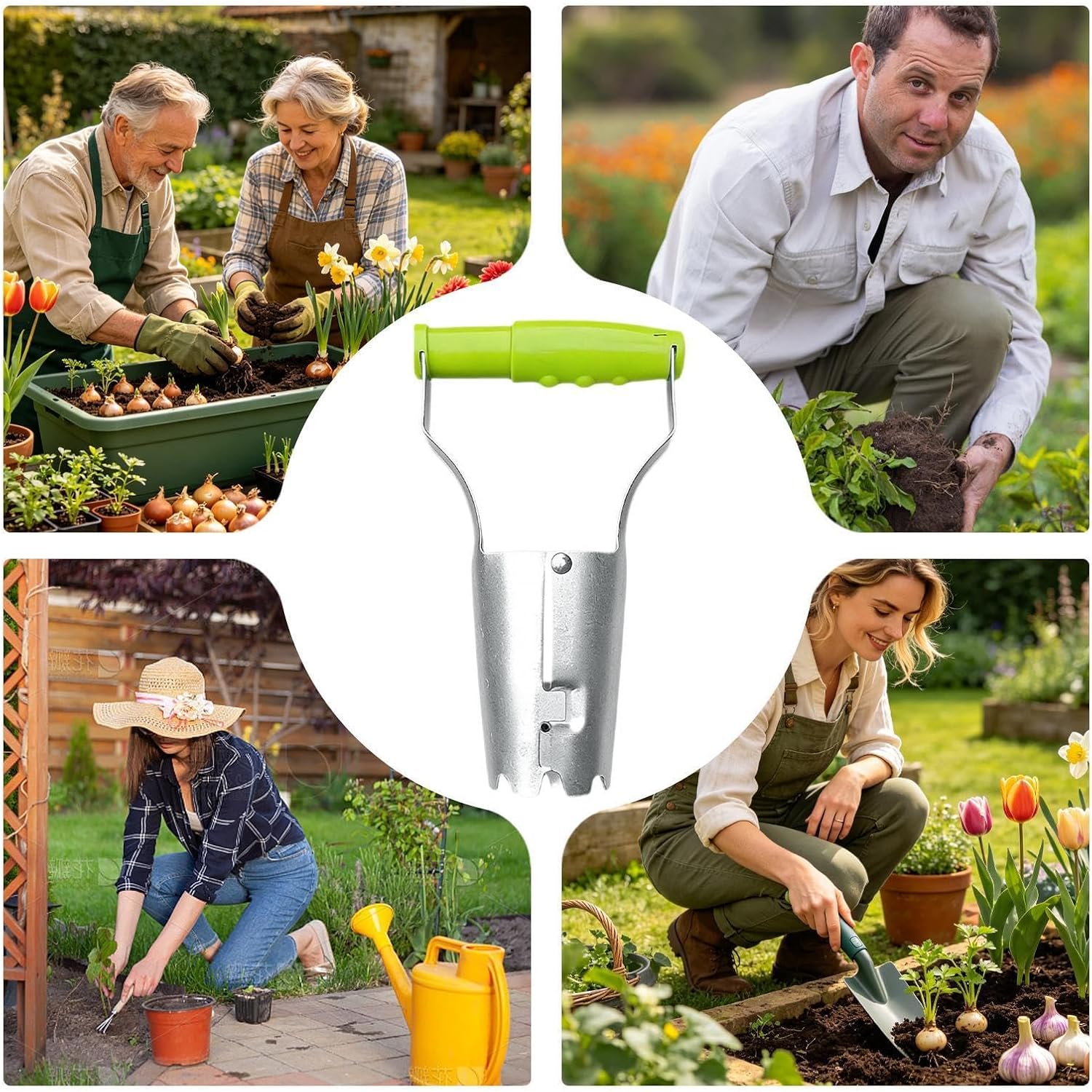 Ergonomic Bulb Planter, Depth Marker Transplanter Tool, 9.06x2.36x5.12 Inches Hole Digger with Planting Feature, Garden Steel Tool, Soil Digging with Precise, Outdoor Gardening for Yard Farm