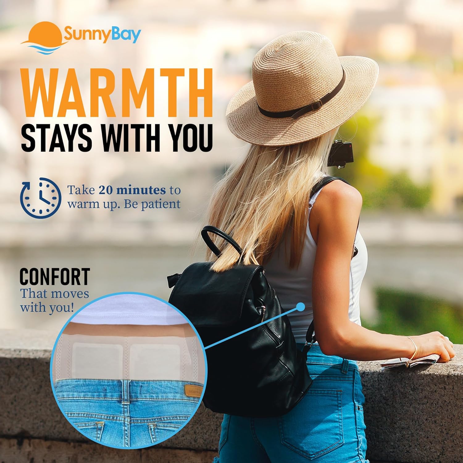 SunnyBay 24-Pack Air-Activated Wearable Heat Patches for Back Pain – Self-Supporting with 4 Belts (No Sticky Back) – Heating Pads for Cramps, Neck, Shoulder – Up to 113°F Warmth