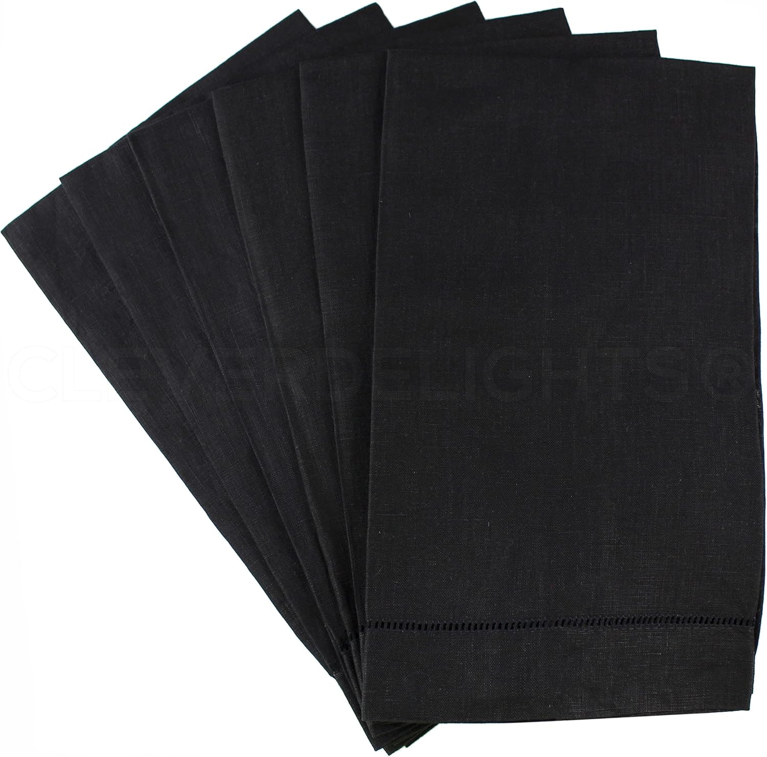 CleverDelights Black Hemstitched Hand Towels - 6 Pack - 14" x 22" - 45/55 Cotton Linen Blend