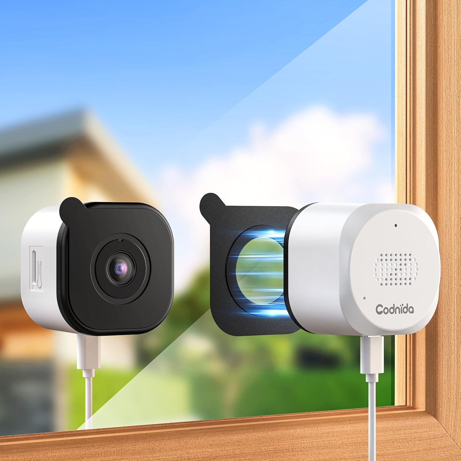 Codnida 3MP Window Camera for Home Security, 2K Indoor Stick on Window Camera, 2.4/5Ghz WiFi Security Camera with Motion Detection, Full Color Night Vision, Two-Way Audio, Anti-Reflection