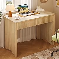 Bestier 40 Inch Fluted Wood Computer Desk with 2 Drawers - Compact Home Office Writing Desk for Small Spaces, Bedroom, Study