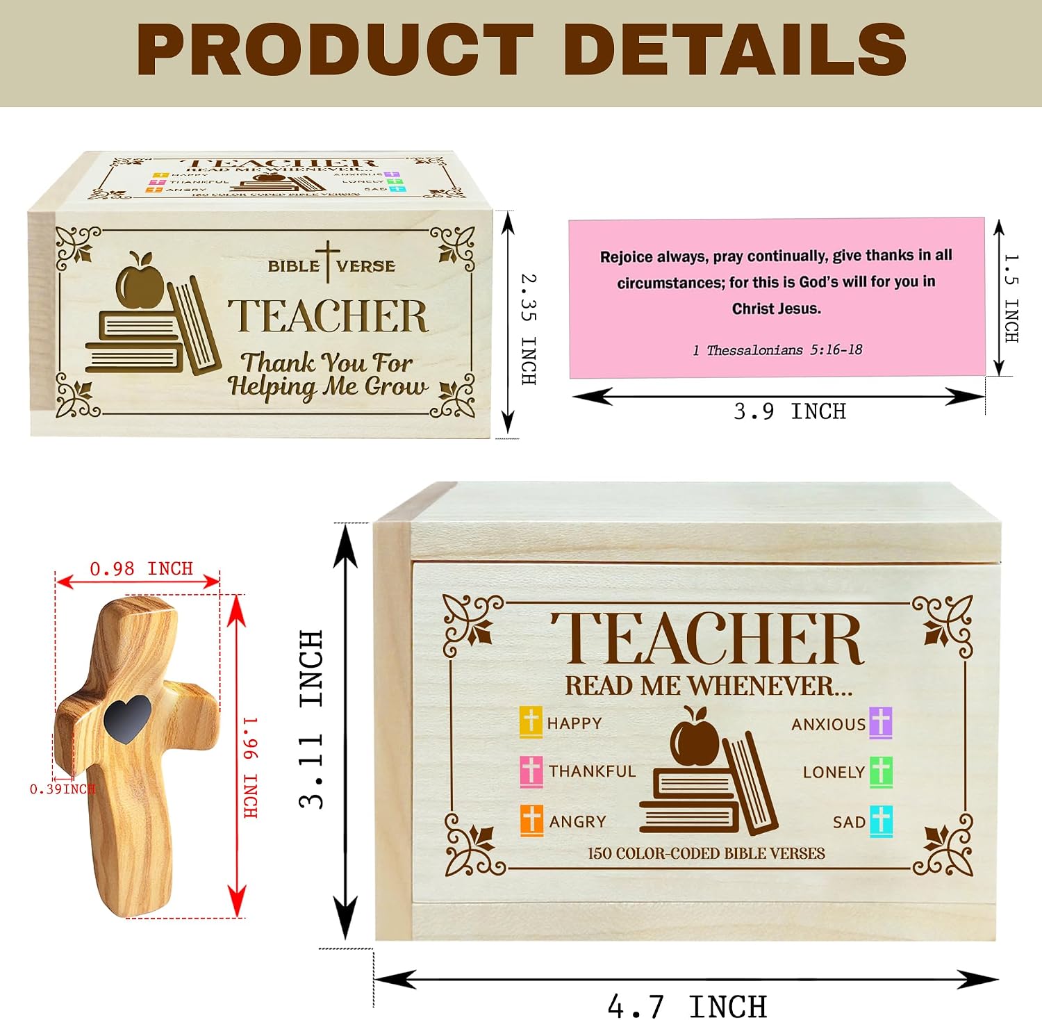 Bible Verse Box for Teacher with Prayer Cross, 150 Upgrade Bible Verse Cards Box Set for Emotions and Feelings, Christian Teacher Appreciation Gifts, Thank You Teachers Gift image 4