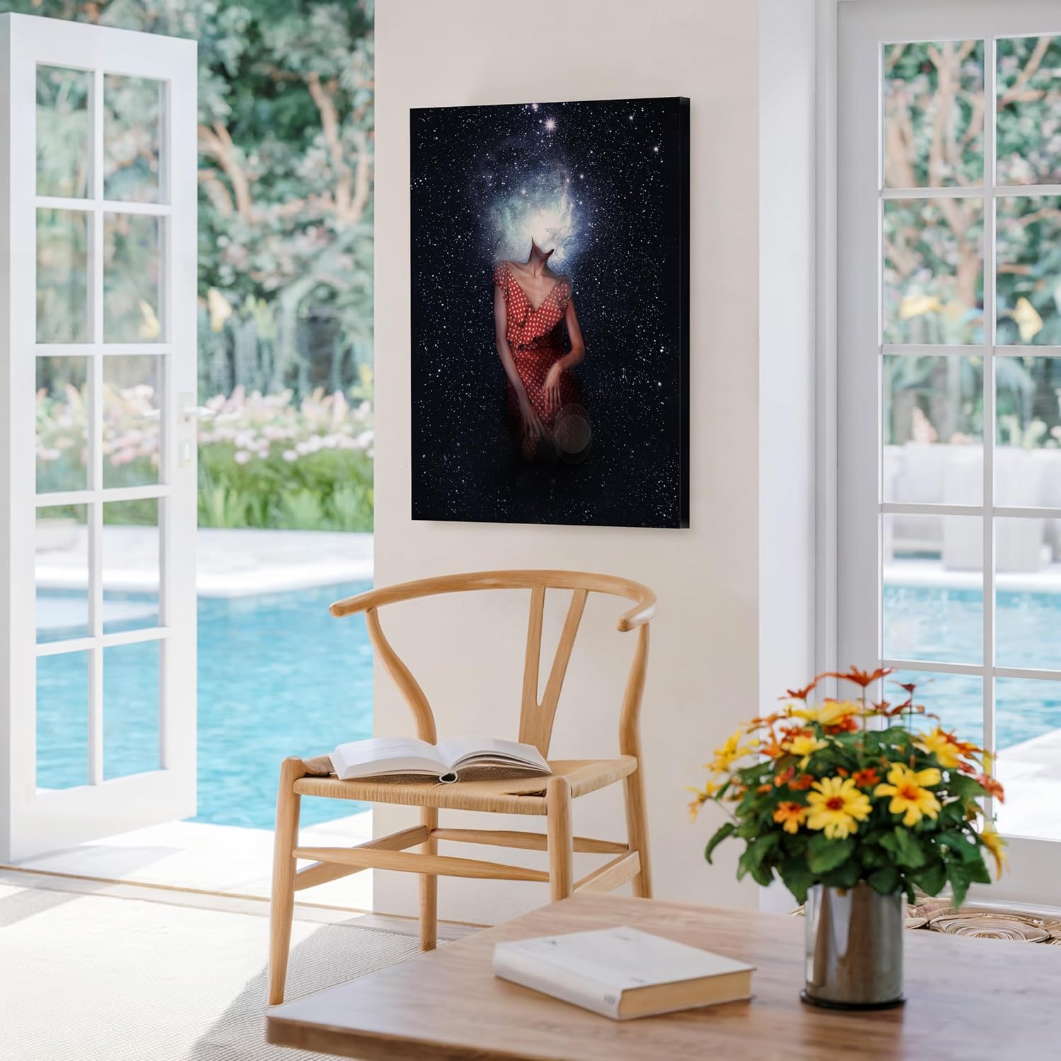 Poster Master Lady in Space Canvas - Galaxy Print - Woman Art - Surreal Art - Modern Collage Design - Space Art - Aesthetic Living Room or Bedroom Wall Decor - 8x10 STRETCHED Canvas