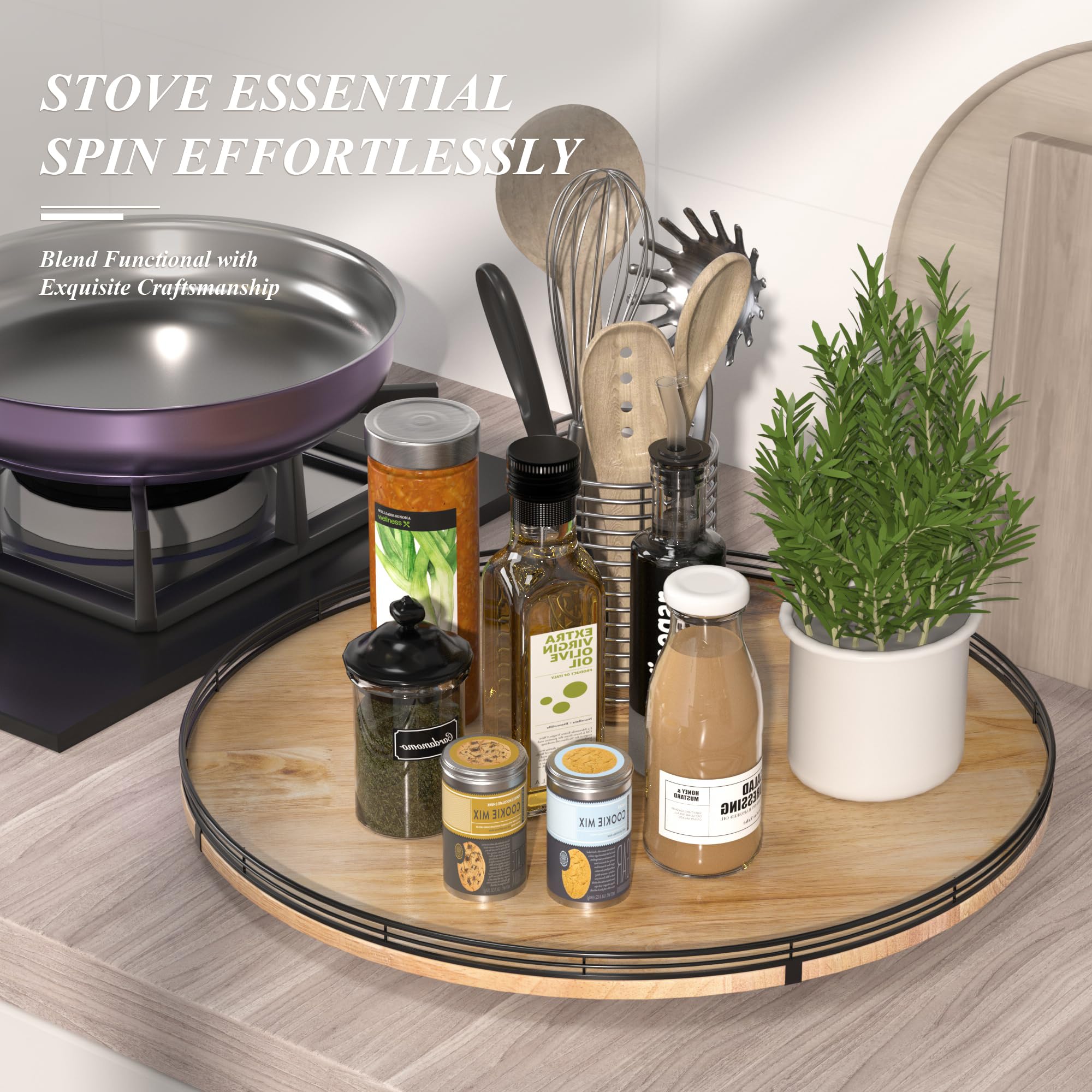 Lazy Susan Drehteller aus Eichenholz, 61 cm, für Schrank, Bauernhaus, rund, groß, Lazy Susan, Organisation und Aufbewahrung für Esstisch, Speisekammer, Küche, Arbeitsplatte, Schrank, Heimdekoration