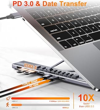 Mukiya USB C Laptop Docking Station Stand, 8 in 1 Hub 4K HDMI, Dock Stand | Laptop Dock Stand with 4K@60Hz, 2*USB A 3.0, PD 100W, USB-C Data, SD&TF, Dock Station Compatible with Acer/Dell XPS/HP/Mac