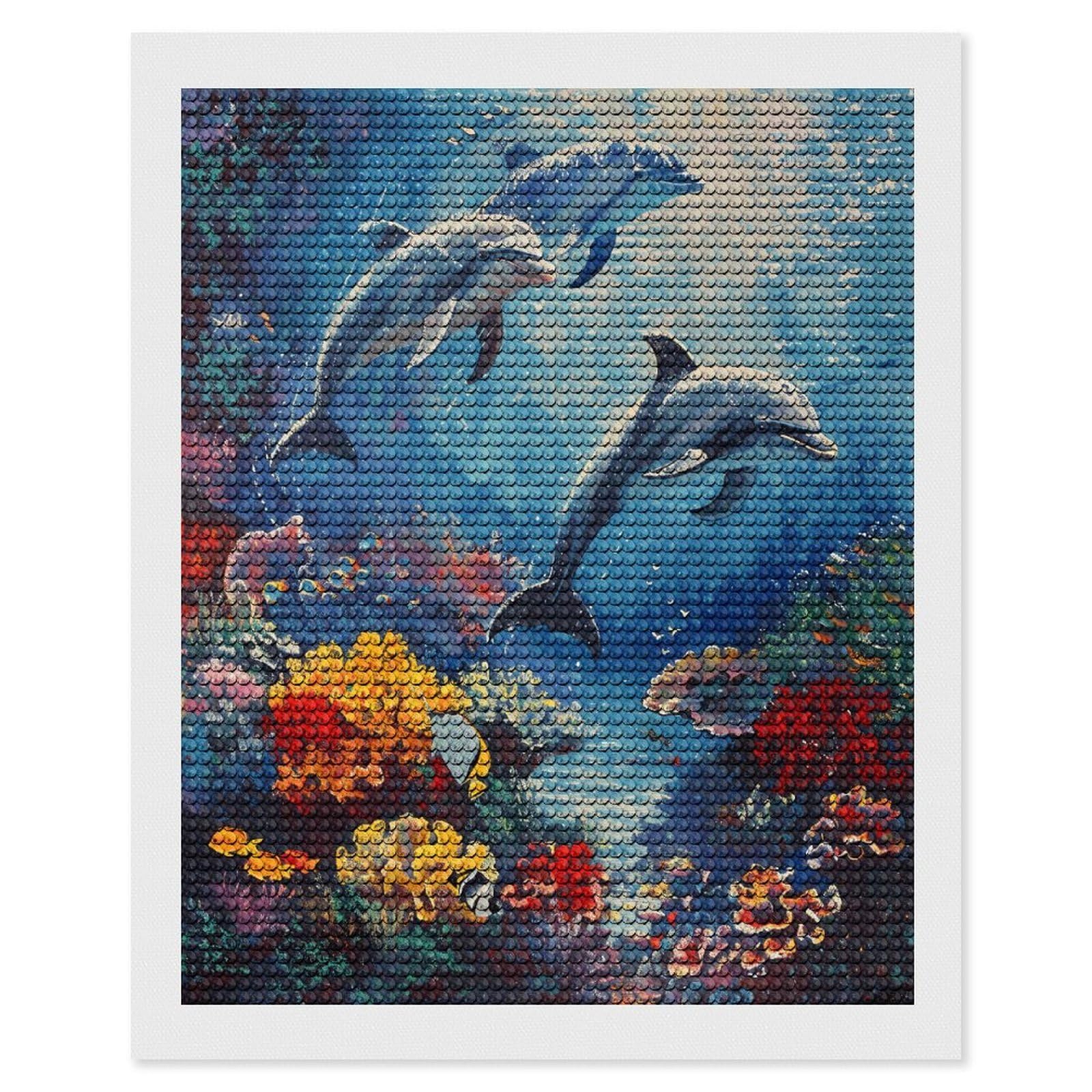 FekiLoot Seabed Coral Fish Dolphins Paint by Numbers Kit for Adults Beginner DIY Diamond Dots Paintings Round Full Drill Diamond Art Kits Picture Diamond Art Painting Kits for Home Decor 16"x20"