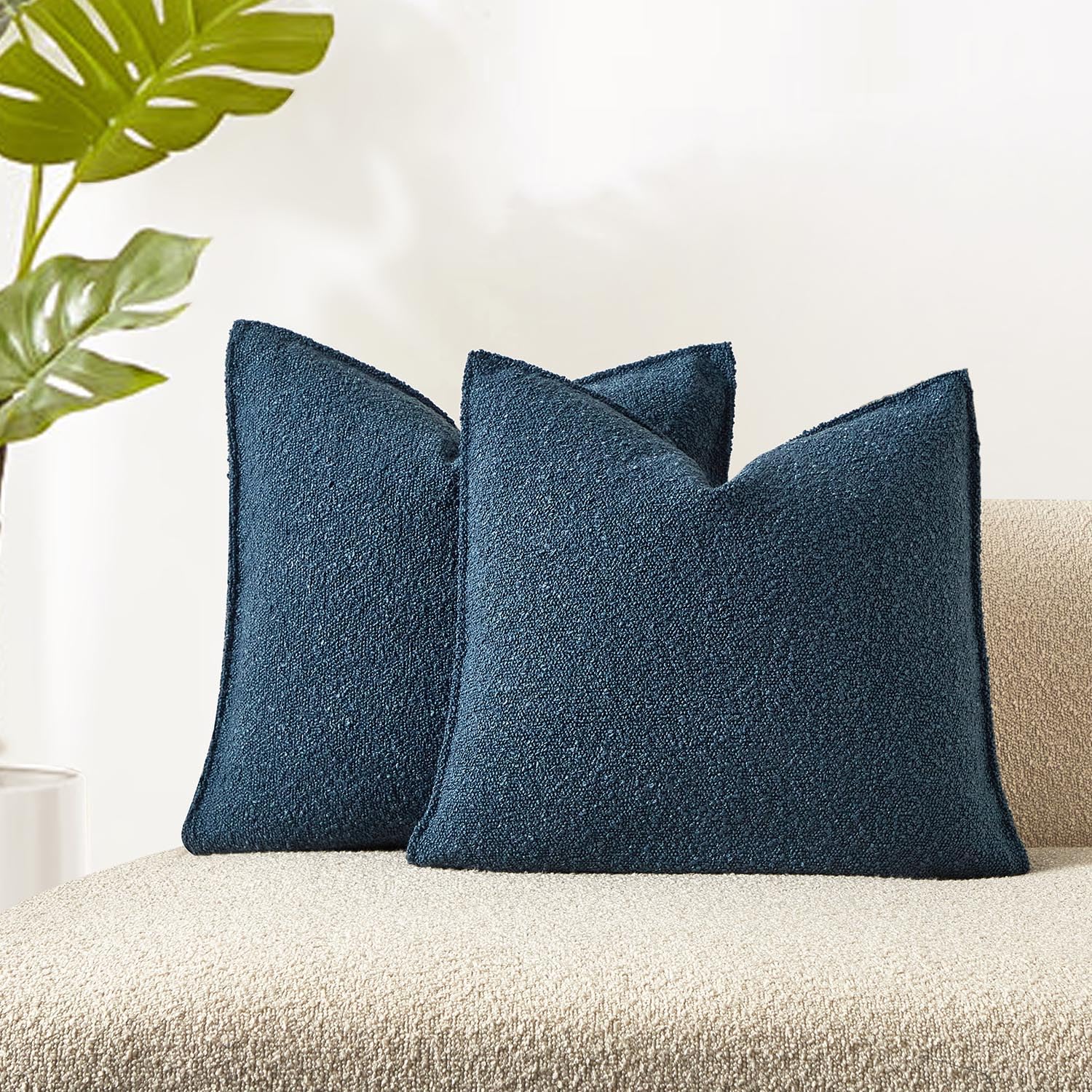 JUSPURBET Blue Boucle Throw Pillow Covers 22x22 inch Set of 2 for Couch Bedroom Sofa Living Room Decorative Soft Thick Textured Cushion Covers with Hidden Zipper