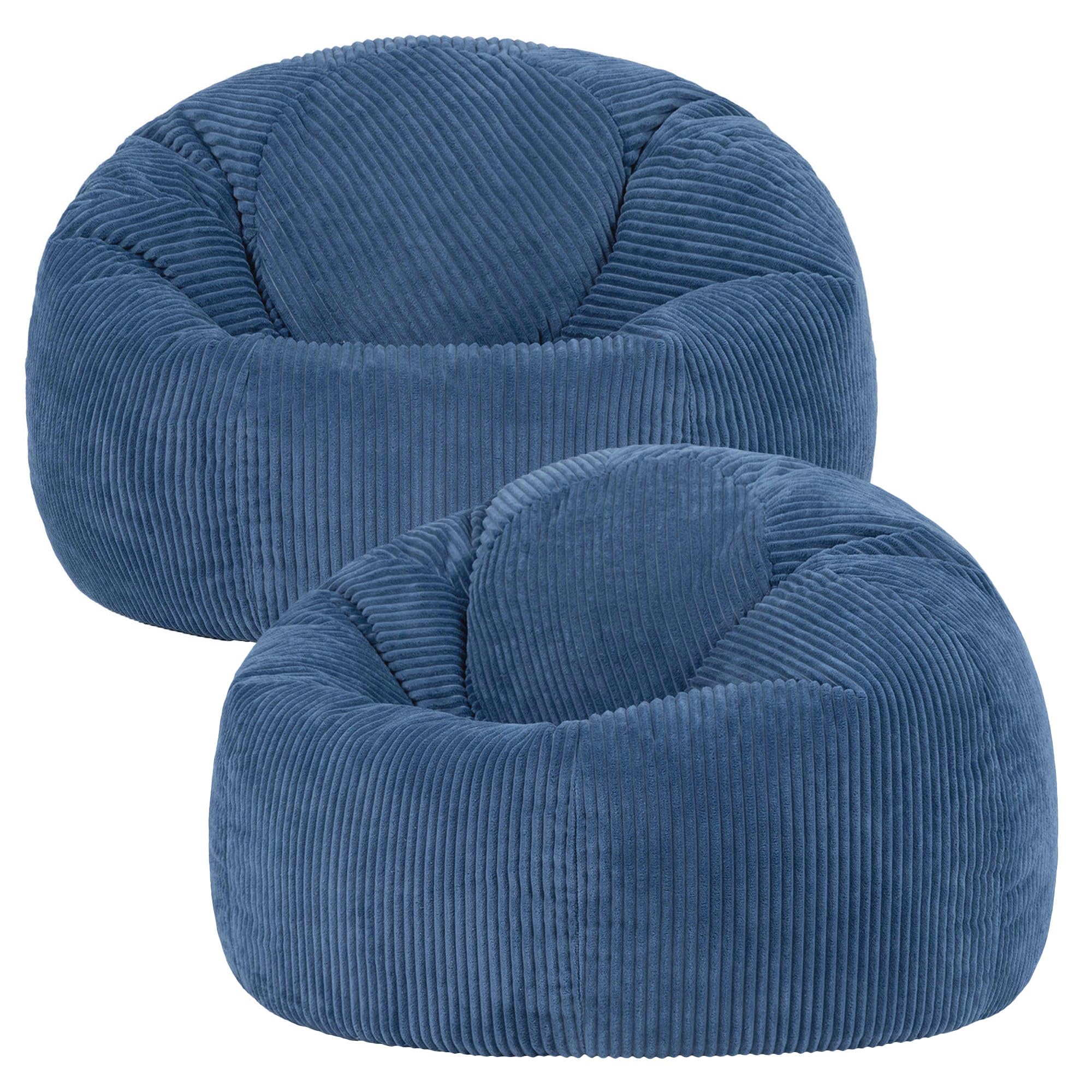 icon Kingston Cord Bean Bag, Denim Blue, Set of 2, Large Adult Bean Bag Chair with Filling Included, Comfy Chair, Pouffe Footstool, Living Room Furniture, Bedroom Furniture โ image 1