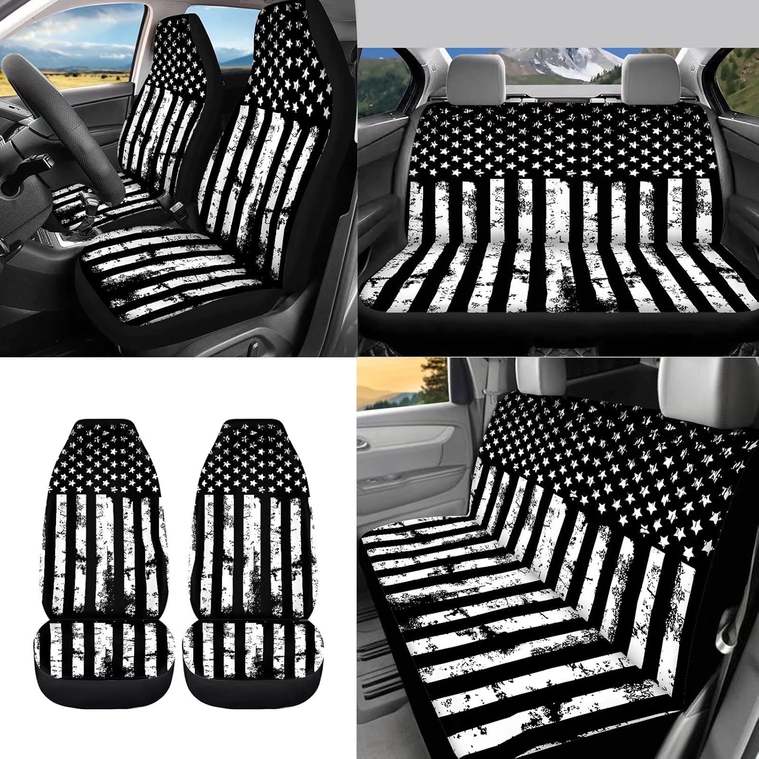 Howilath Jamaica Flag 13 Pieces Universal Car Accessories,Seat Covers Full Set(4 Pack),Steering Wheel Covers,Seatbelt Pads(4 Pack),Keyrings(2 Pack),Coasters(2 Pack),Auto Decor