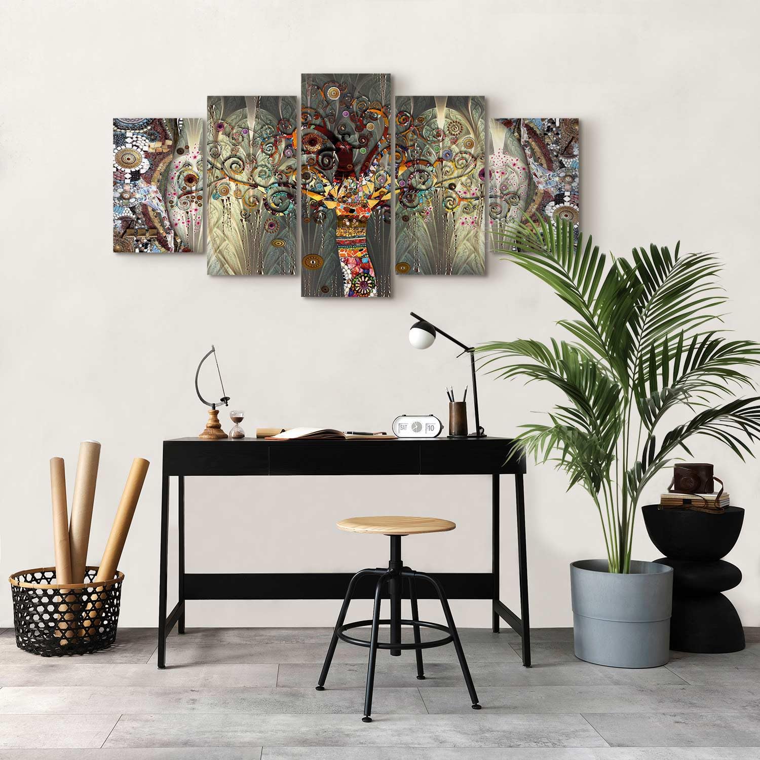 murando Quadro 150x75 cm 5 pezzi Stampa su tela XXL Immagini moderni Murale Fotografia Grafica Decorazione da parete Astratto Klimt Albero l-A-0005-b-n