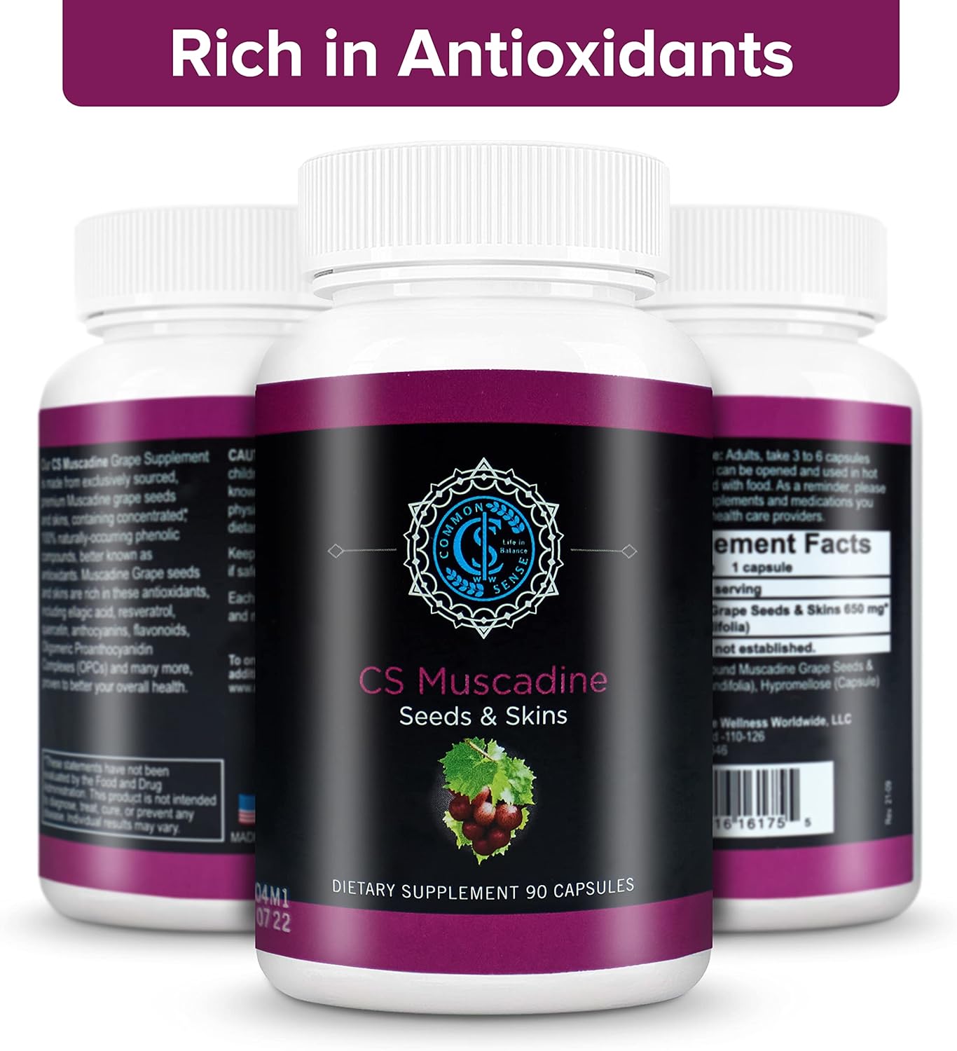 Common Sense Wellness Worldwide Commonsense Pure Muscadine Grape Seed and Skin Extract Capsules - Powerful Antioxidants for Heart Health and Boosting Your Immune System - 90 Capsules. - Image 2