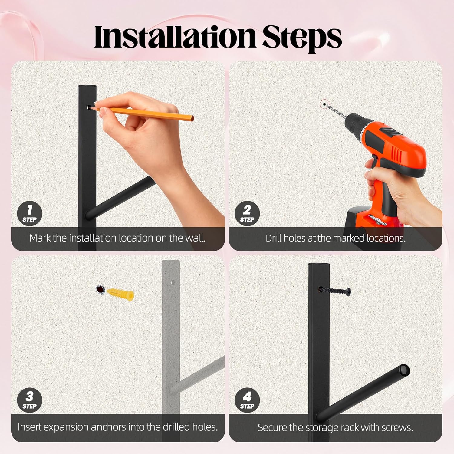 6 Tier Yoga Mat Rack,Yoga Mat Holder Wall Mount,Yoga Mat Storage Rack,Holds 30 lbs for Foam Rollers,Resistance Bands,Home Gym