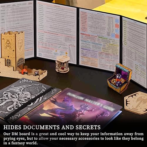 Miniatura 2 de CZYY DND Dungeon Master - Pantalla de piel sintética en relieve Dragon & Mimic, cuatro paneles con bolsillos, pantalla DM para Calabozos y Dragones,