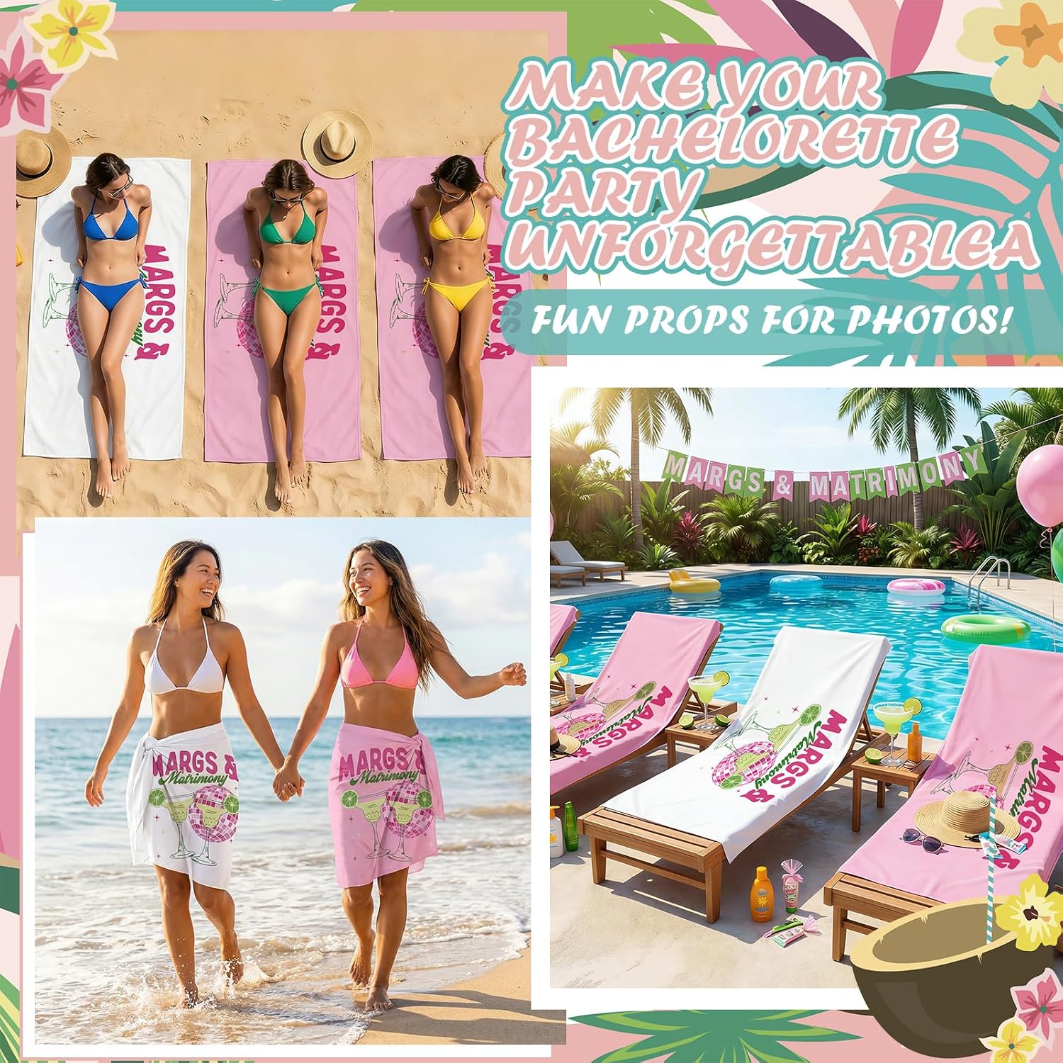 Flutesan 6 Pcs Margs and Matrimony Bachelorette Beach Towels 30" x 60"