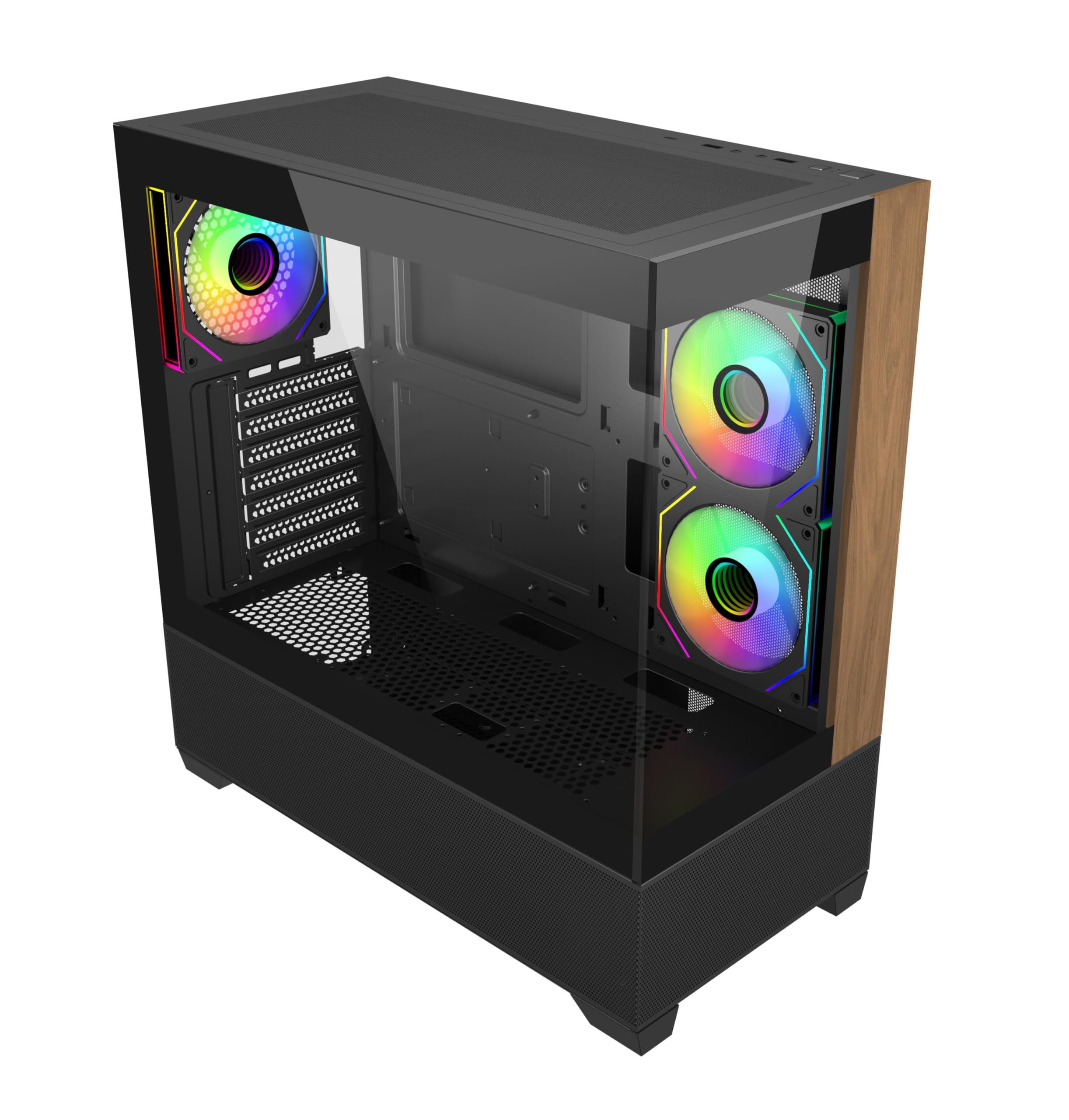 Cooler Master Elite 690 Caja de Ordenador de Madera Negra | 3 Ventiladores Argb invertidos preinstalados | Soporte AIO de hasta 360 mm | Soporte para Placa Base ATX | Serie RTX 50 hasta 425 mm |