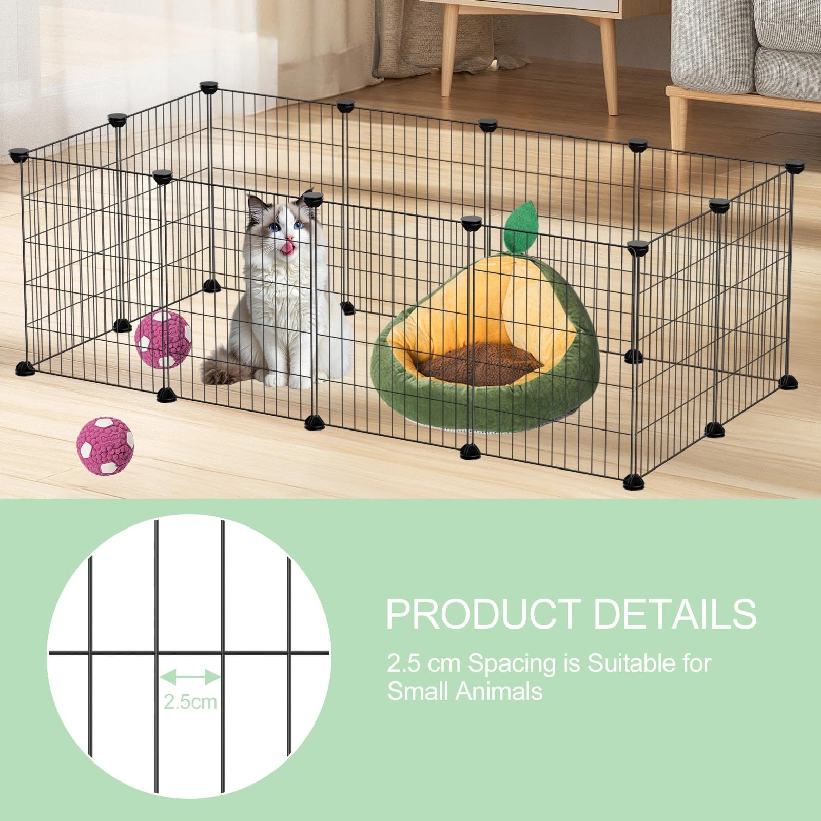 12 Paneles Jaula Conejo Metálica, Jaula para Gatos Desmontable, Jaulas para Cobayas Interior, Parque para Conejos para Cachorros, Gatitos, Animales Pequeños(30cm × 40cm)