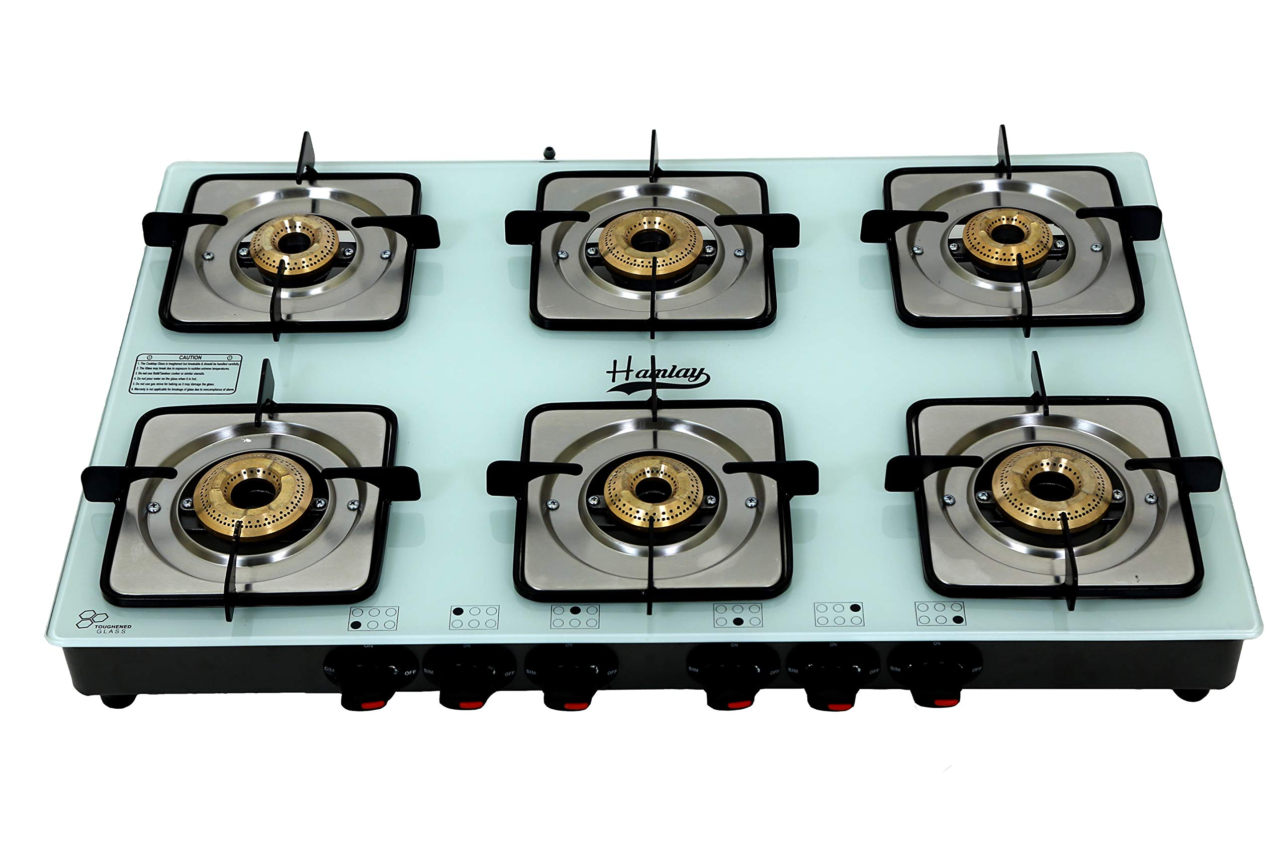 Hamlay Toughened Glass Manual Ignition 6 Burner Gas Stove ( LPG Compatible,  White) : Amazon.in: Home u0026 Kitchen