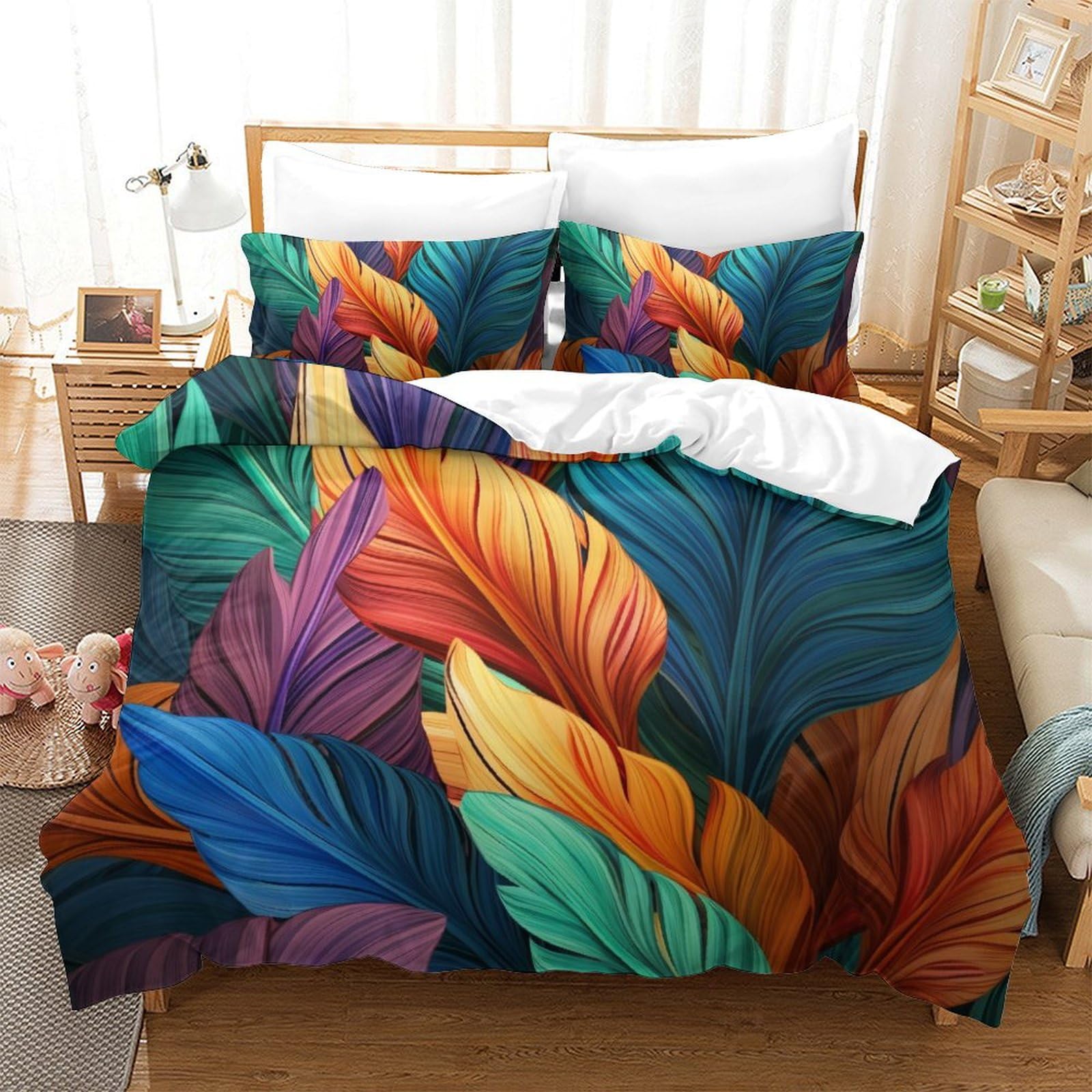 Housse de couette plumes 3D lit 260x220 anti-acarien pour adulte enfant