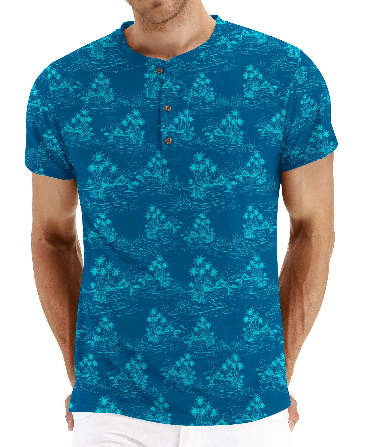 PEGENO Men's Fashion Casual Front Placket Short Sleeve Henley T-Shirts Cotton Shirts