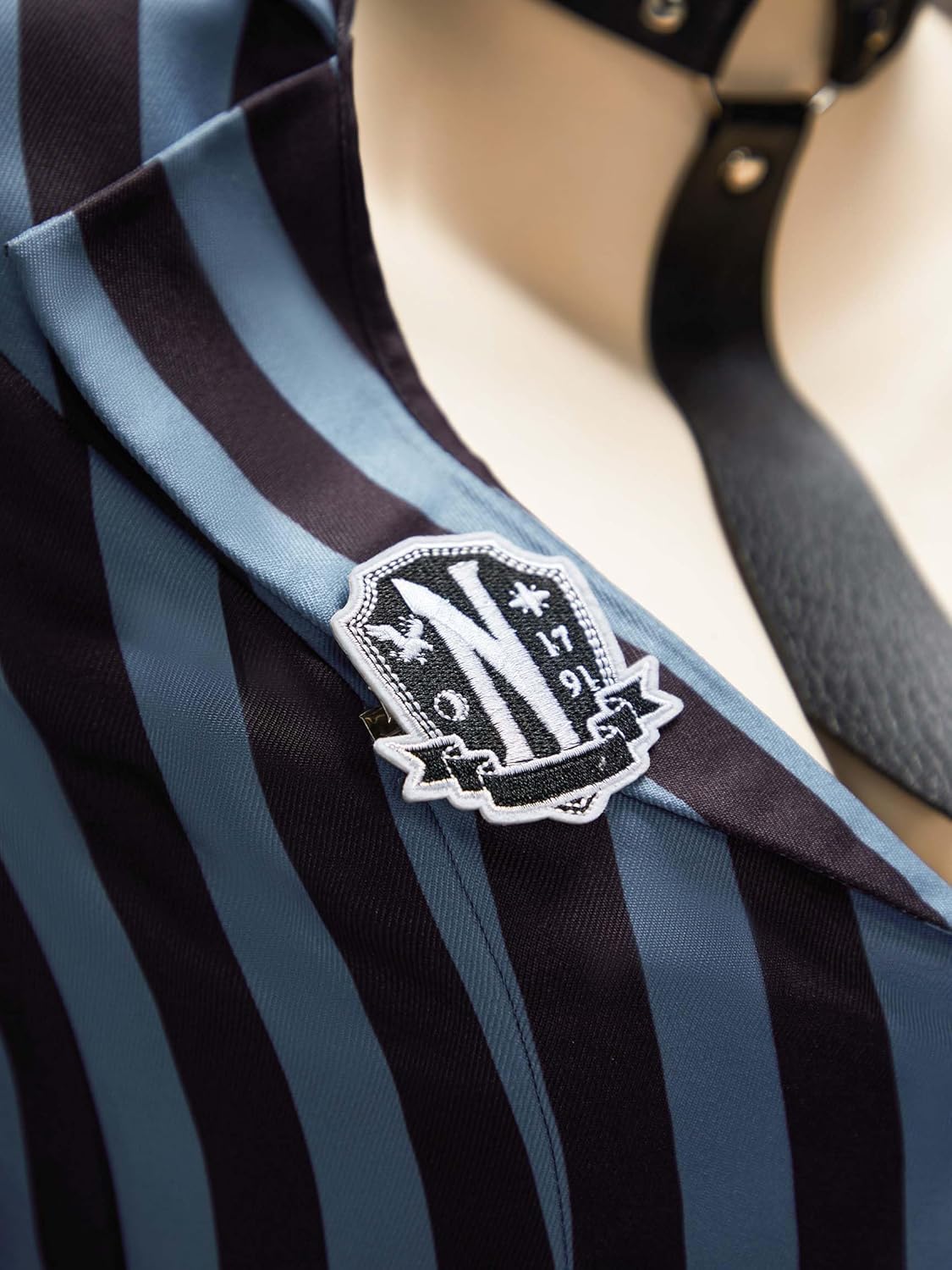 MEOWCOS Women's Gothic Halloween Costume Academia Set Striped Jacket and Layered Skirt with Tie and Stockings - Image 5