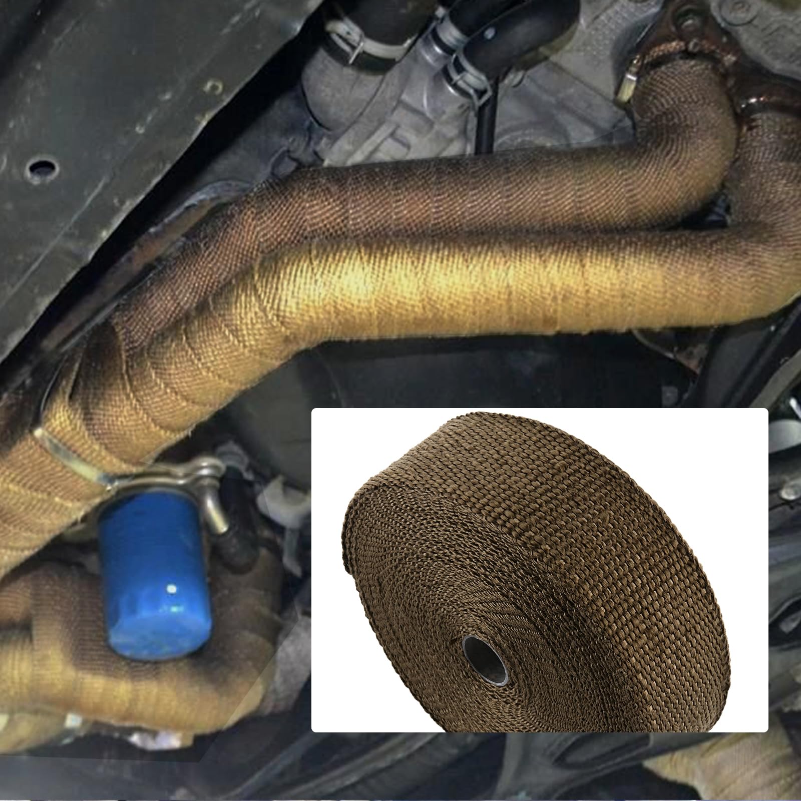 2 nastri di protezione dal calore, benda termica moto in fibra di basaltica, 15 m x 50 mm, in titanio, con 20 fascette in acciaio inox, nastro di scarico per moto, collettore a ventaglio