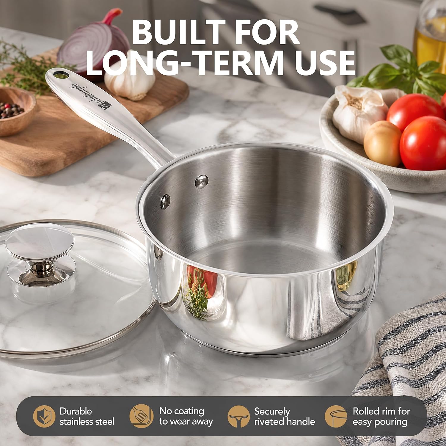 MICHELANGELO 5-Piece Stainless Steel Pots and Pans Set with Glass Lids
