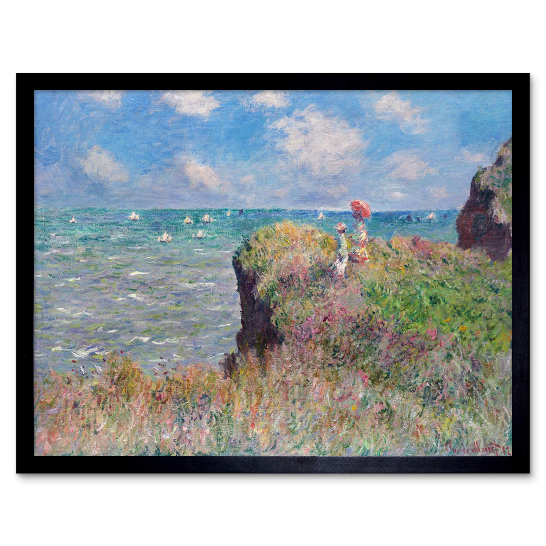 Claude Monet Cliff Walk At Pourville Art Print Framed Poster Wall Decor 12x16 inch