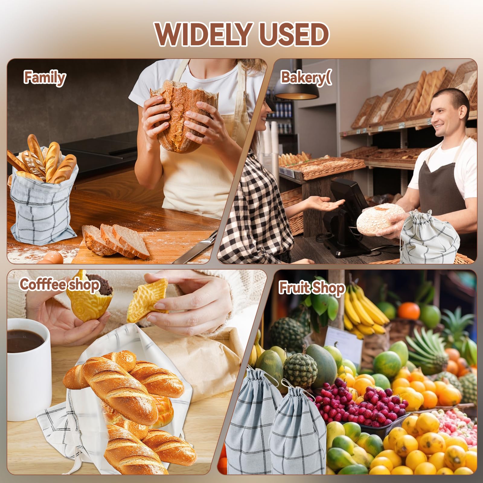 Set completo di cestini per lievitazione del pane, kit completo con 4 sacchetti per il pane, 4 coperchi per ciotole, 1 lama per segnare e accessori, lavabile e riutilizzabile per gli appassionati di