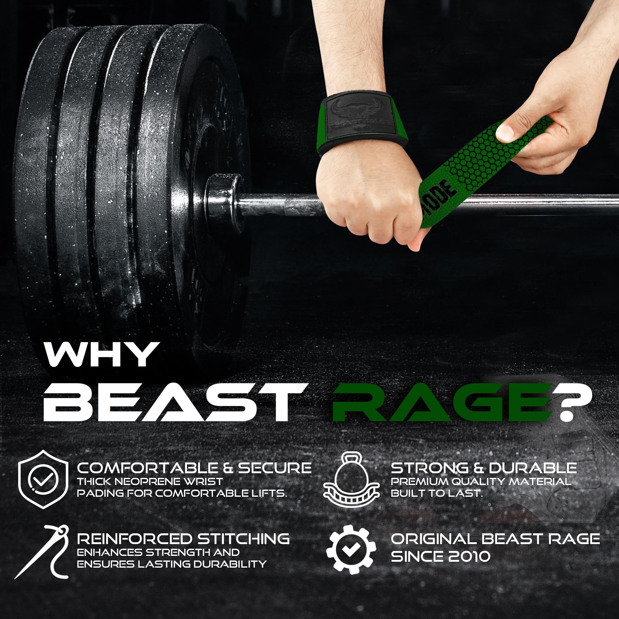 BEAST RAGE Straps Palestra Cinghie per Sollevamento Pesi Imbottite, Supporto per i Polsi, Cinghie per Fitness e Palestra, con Presa Flessibile Gel Fasce Polsi Accessori