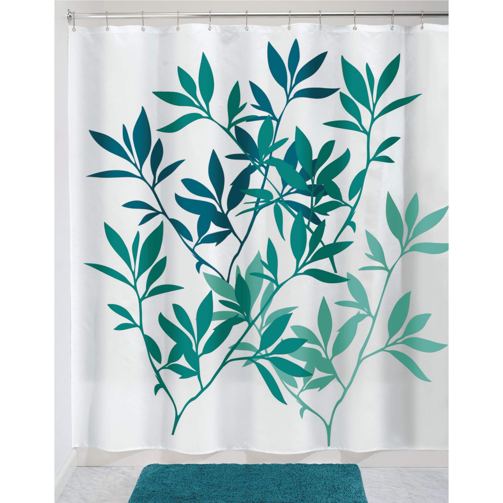 InterDesign プリント シャワーカーテン 布製 leaves 183x183cm ネイビー ブルー 35606EJ w17b8b5 Amazon.co.jp : InterDesign プリント シャワーカーテン 布製