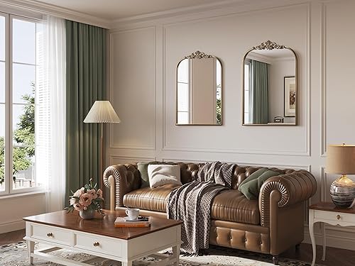 Miniatura 2 de Espejo dorado barroco antiguo, espejo de tocador vintage de 24 x 32 pulgadas para chimenea de chimenea, espejo de baño de arco para pared con marco