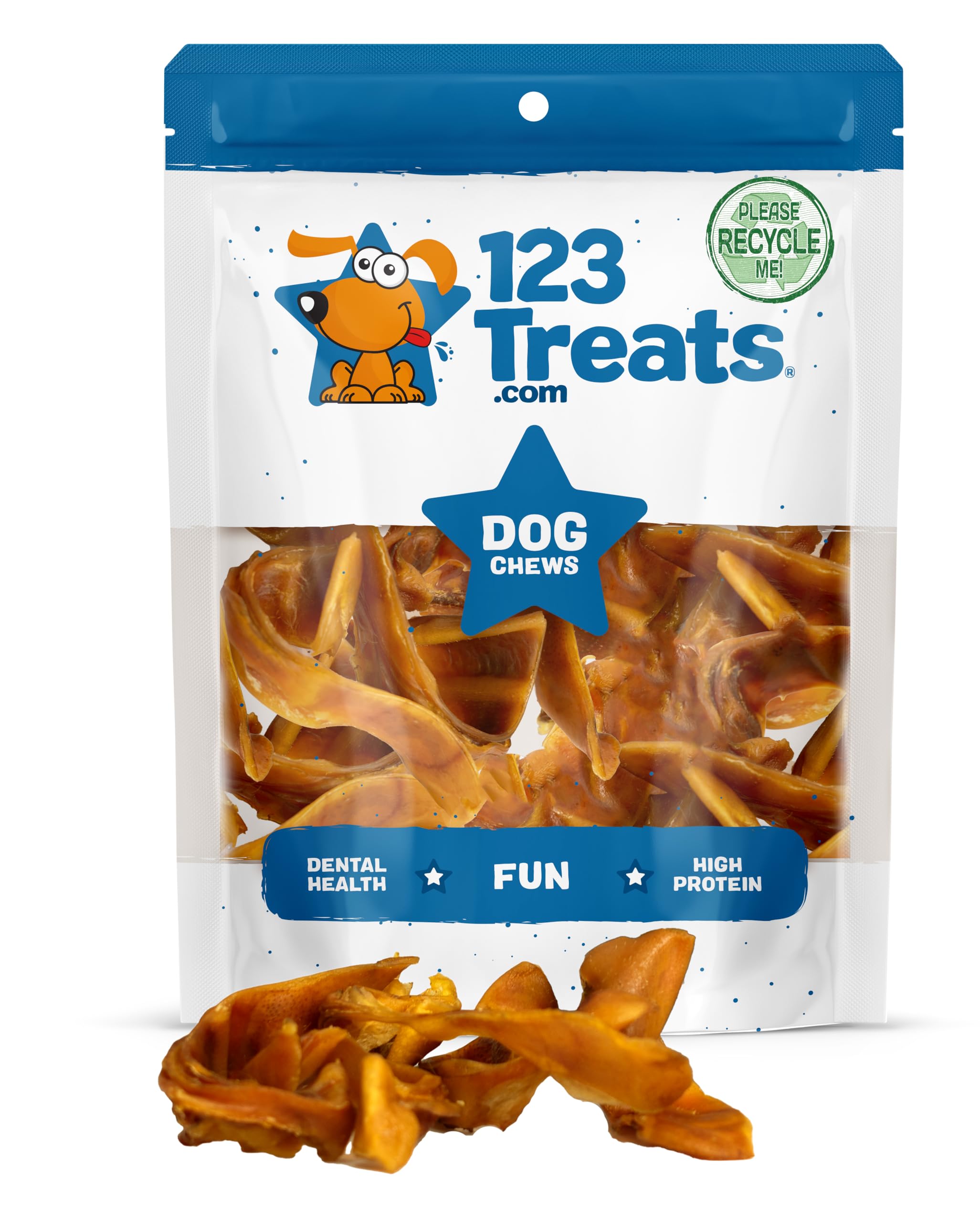 123 Treats Pig Ears Strips for Dogs - (16 Ounce) 100% Natural, Long Lasting & Highly Digestible Chew Treats, Single Ingredient, Slow Baked, Great for Puppy, Large & Medium Dogs