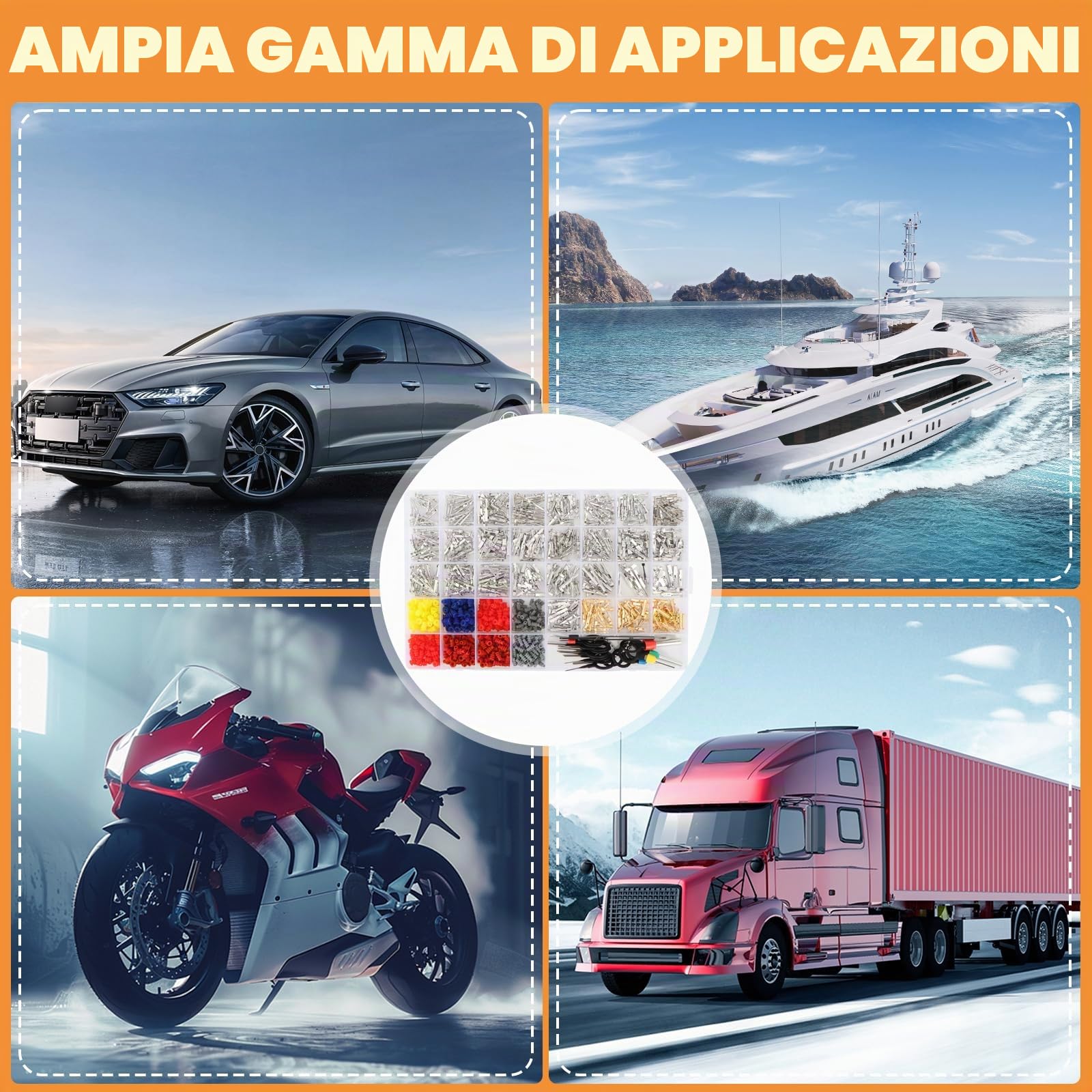 Kit connettori elettrici per auto 969 pezzi con crimpatrice SN-58B, terminali 1,0–3,5 mm, tappi di tenuta e 18 strumenti di estrazione per auto e moto