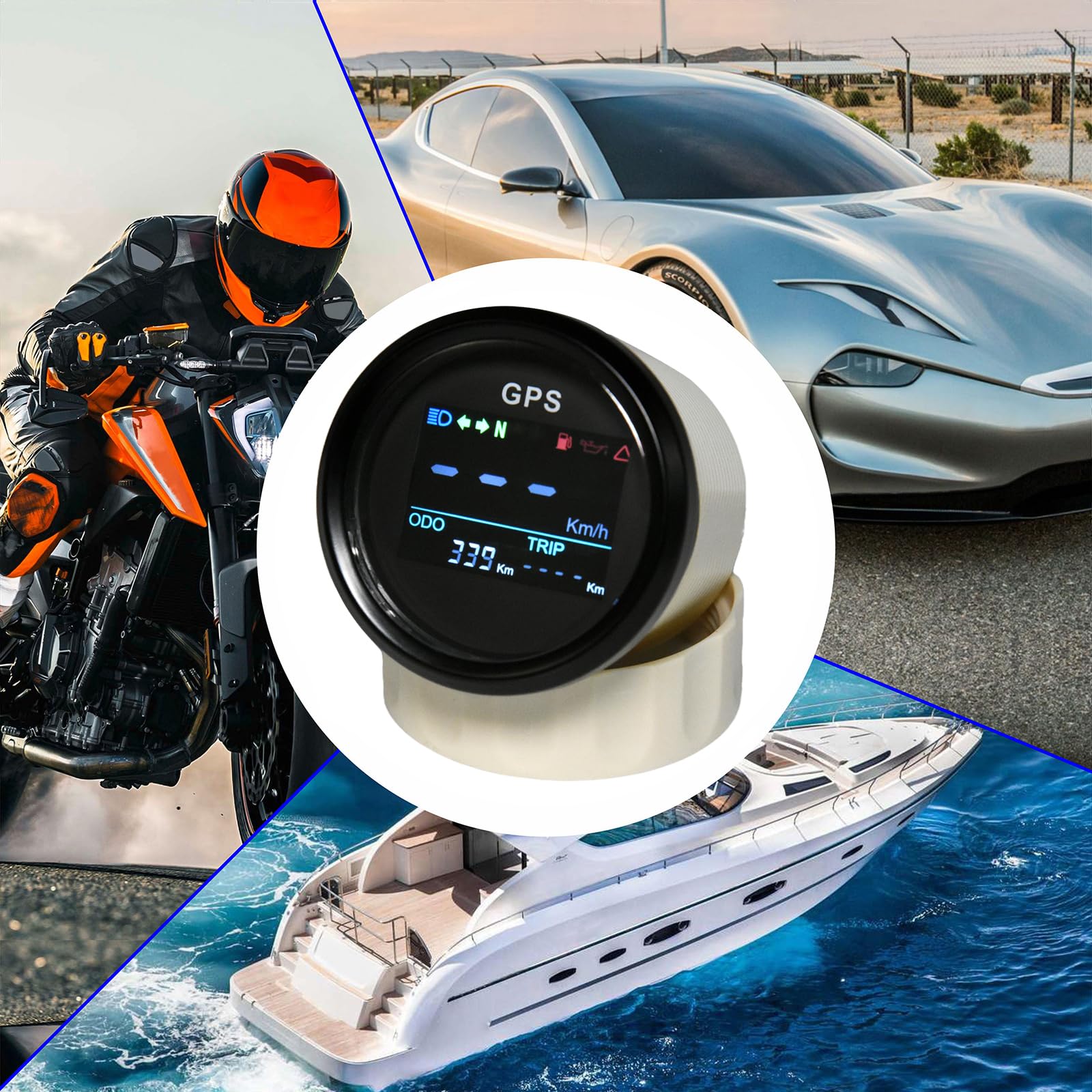 Boot GPS Tachometer 52mm Digital Entfernungsmesser Wasserdicht IP67 KMH MPH Knoten Einstellbare Tacho für Auto Motorrad LKW (Schwarz)